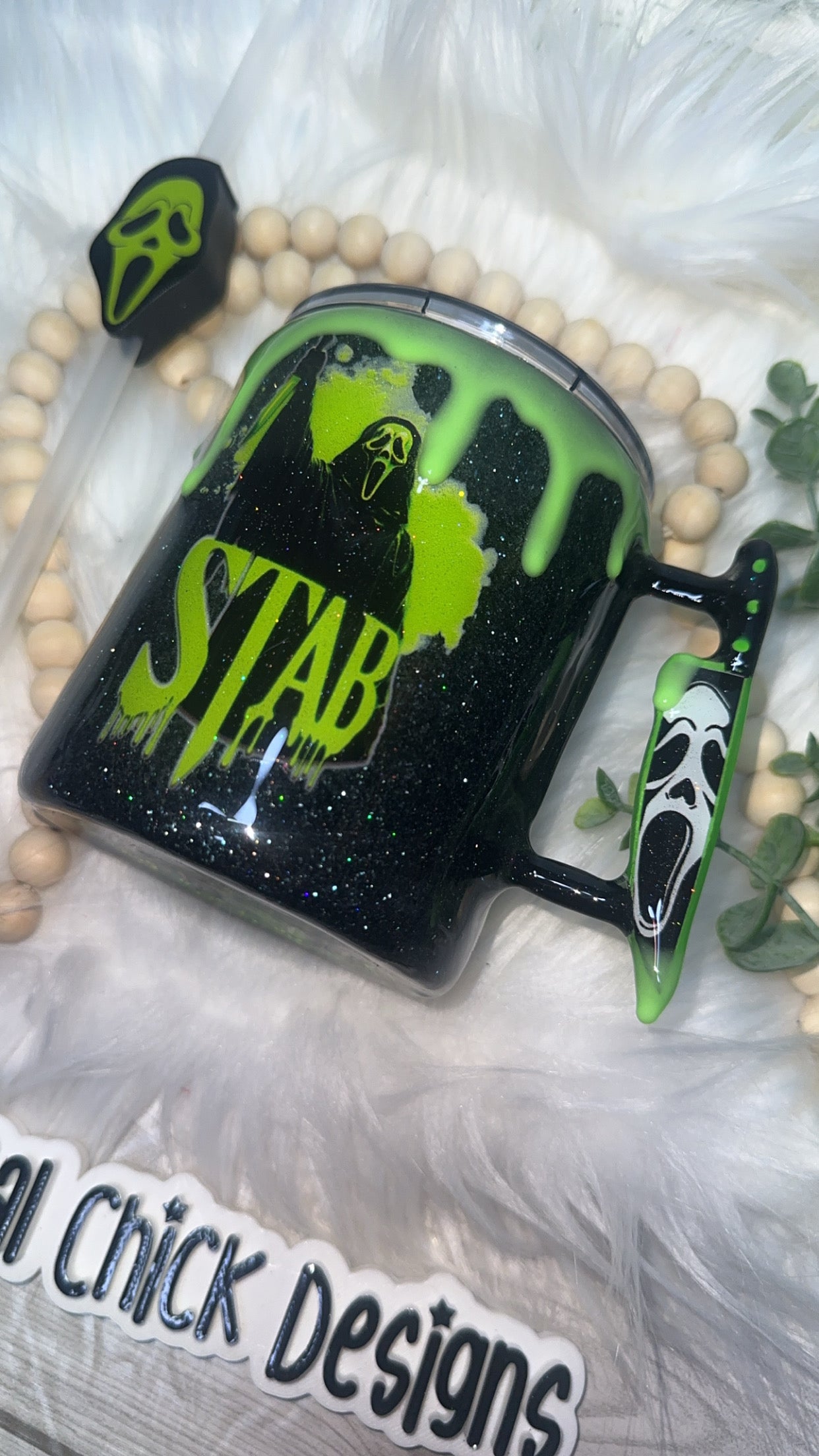 RTS {ST AB w Mini Knife Handle, GLOW Drip & SnowGlobe Bottom} 12oz Mug