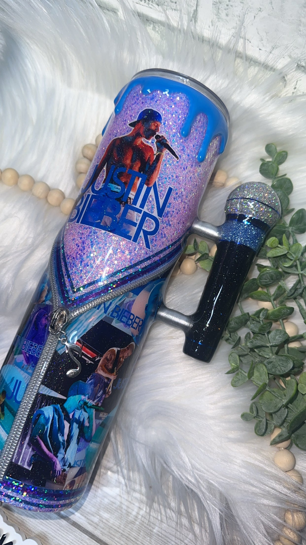 RTS {JB with Microphone Handle, Drip & Snow Globe Bottom} 32oz Skinny