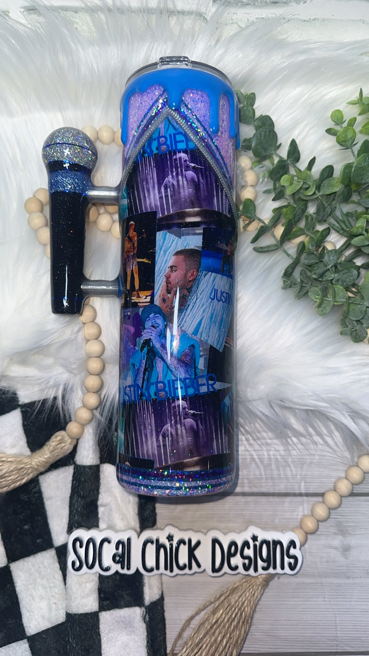RTS {JB with Microphone Handle, Drip & Snow Globe Bottom} 32oz Skinny