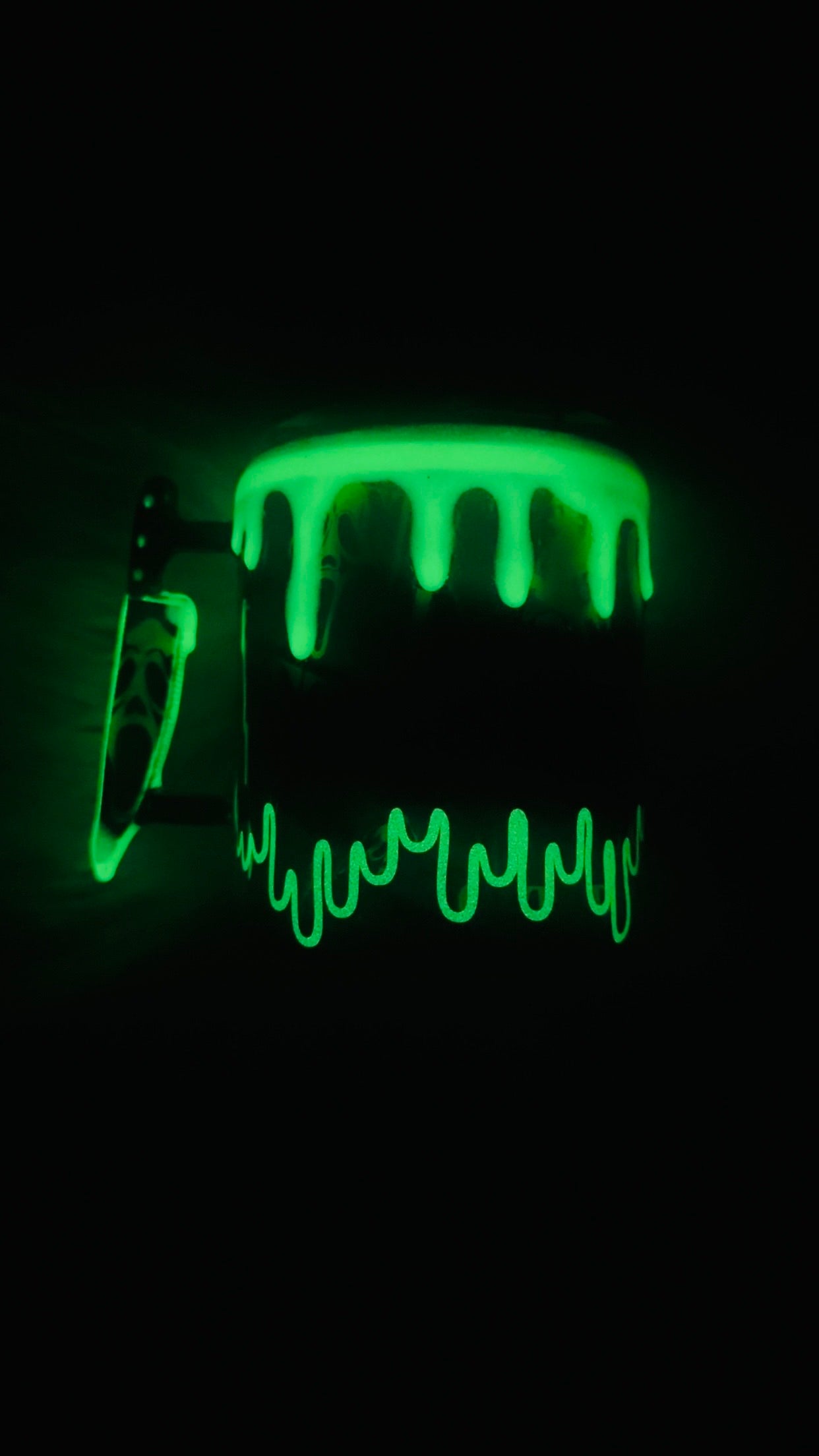 RTS {Stabby Before Coffee w Mini Knife Handle, Glow Drip & SnowGlobe Bottom} 12oz Mug