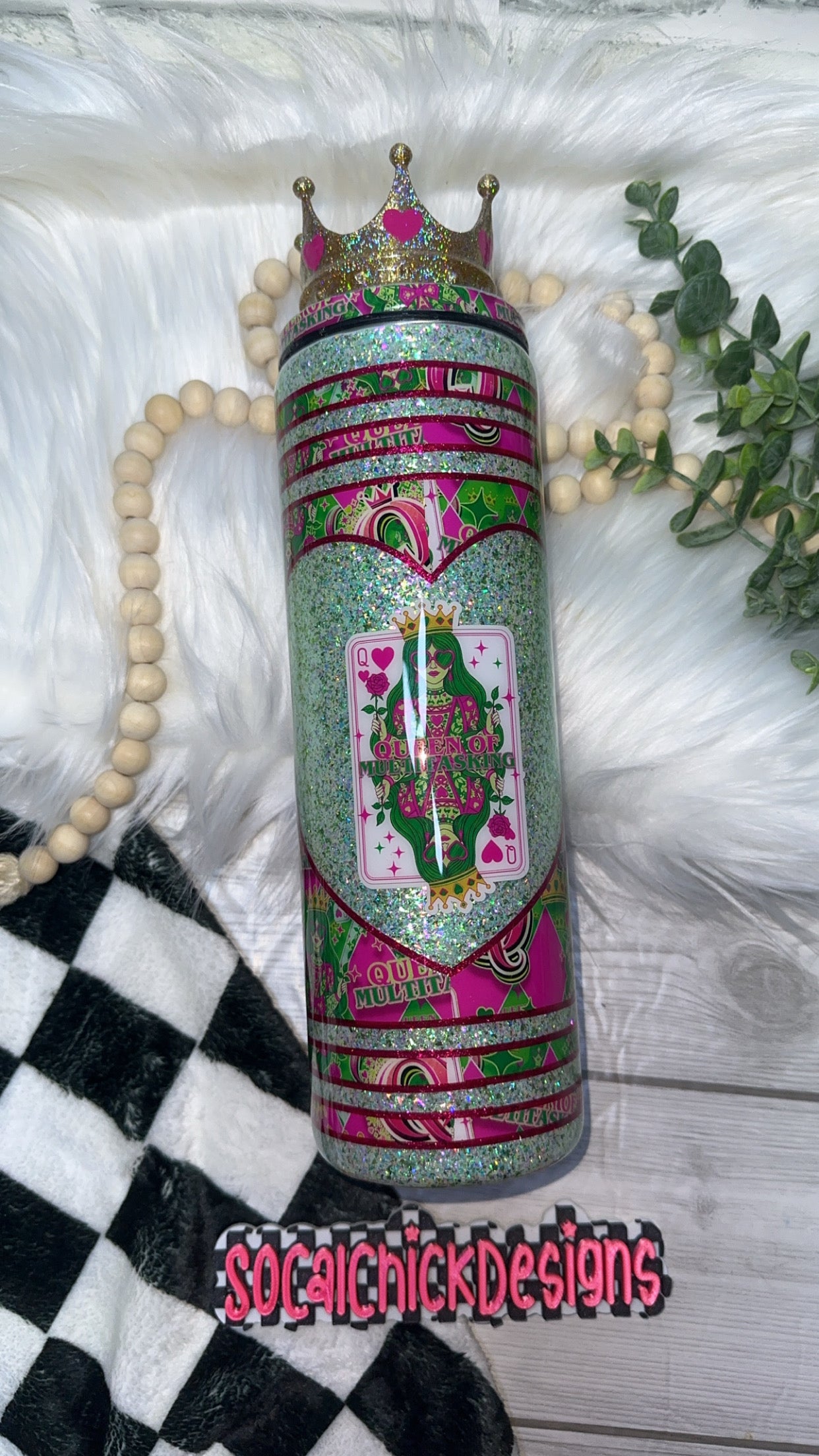 RTS {Queen Of Multitasking with Crown Topper} 30oz Skinny Slurp