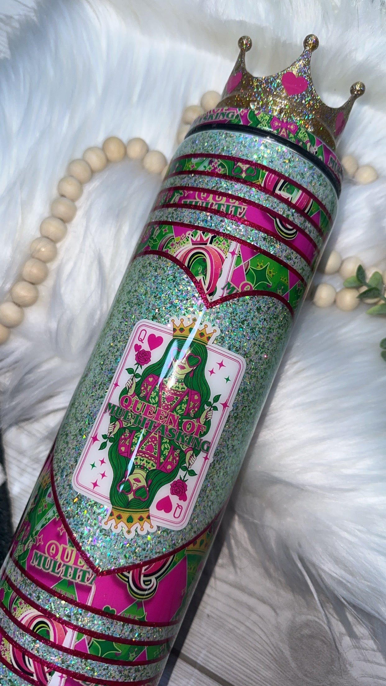 RTS {Queen Of Multitasking with Crown Topper} 30oz Skinny Slurp