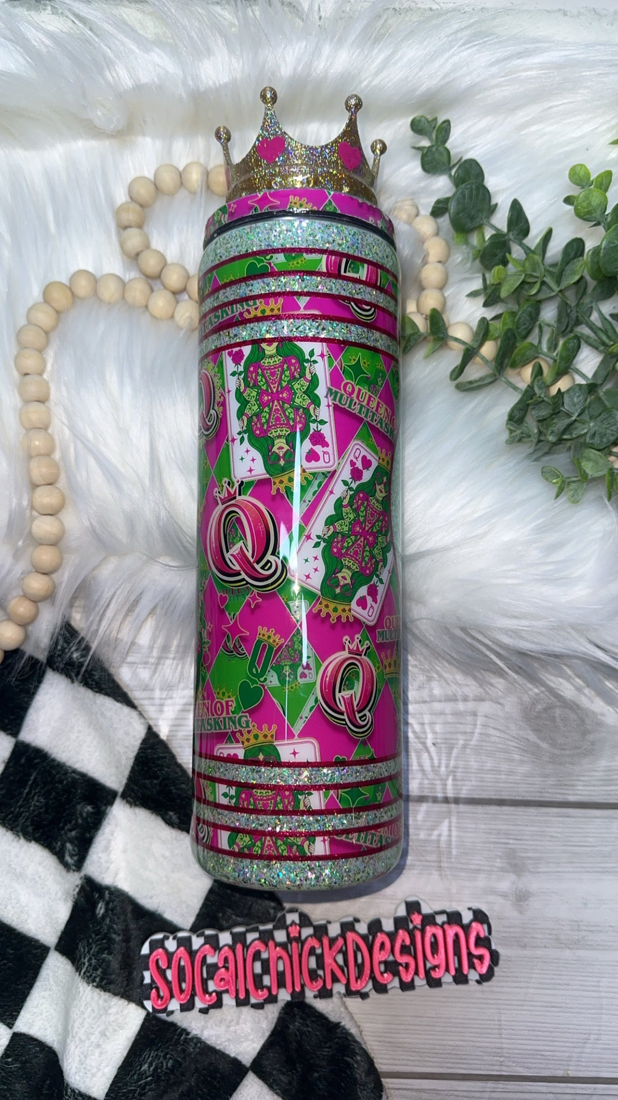 RTS {Queen Of Multitasking with Crown Topper} 30oz Skinny Slurp