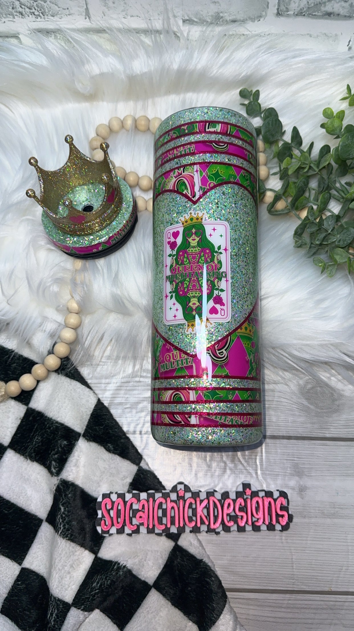 RTS {Queen Of Multitasking with Crown Topper} 30oz Skinny Slurp