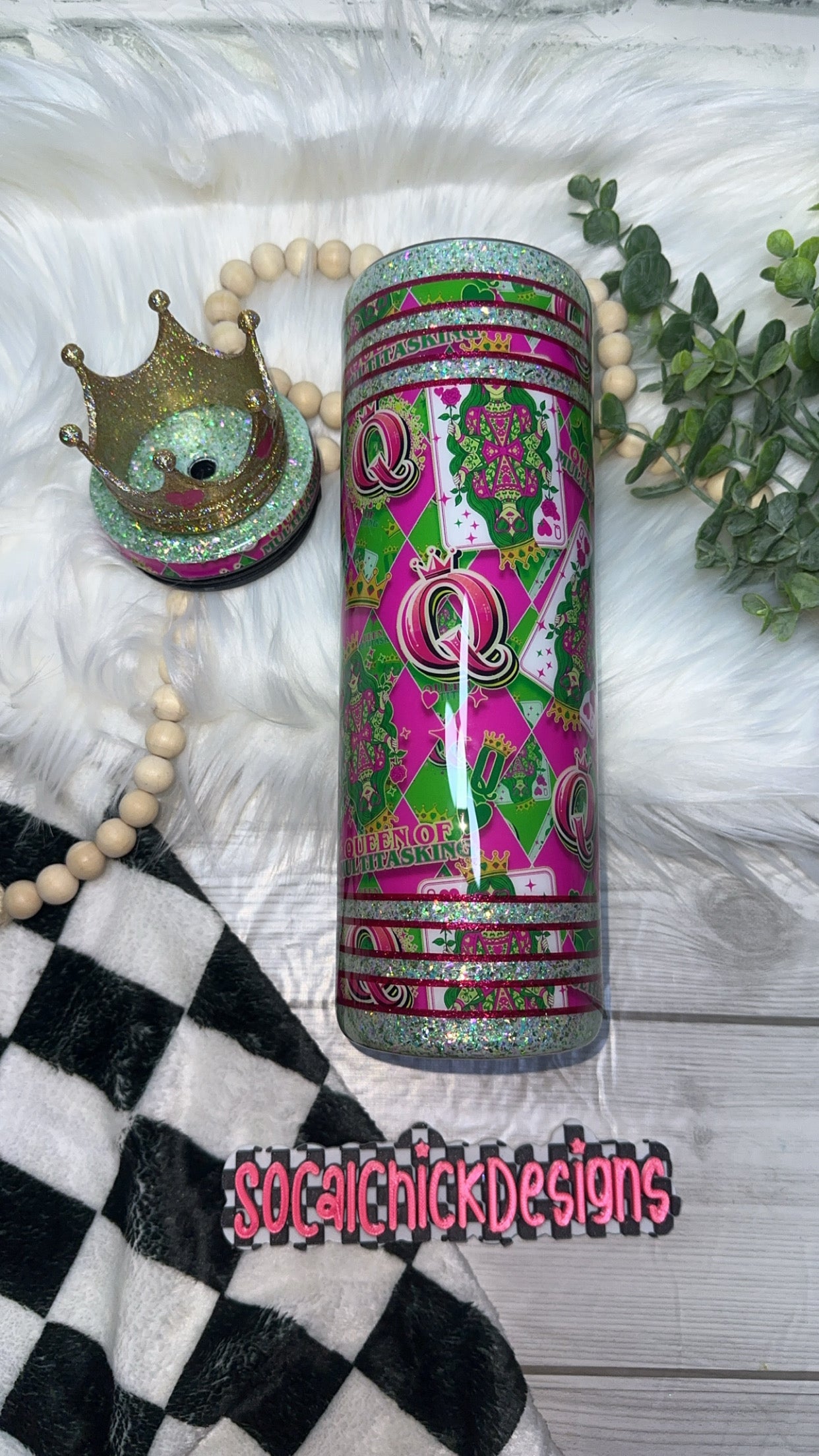 RTS {Queen Of Multitasking with Crown Topper} 30oz Skinny Slurp