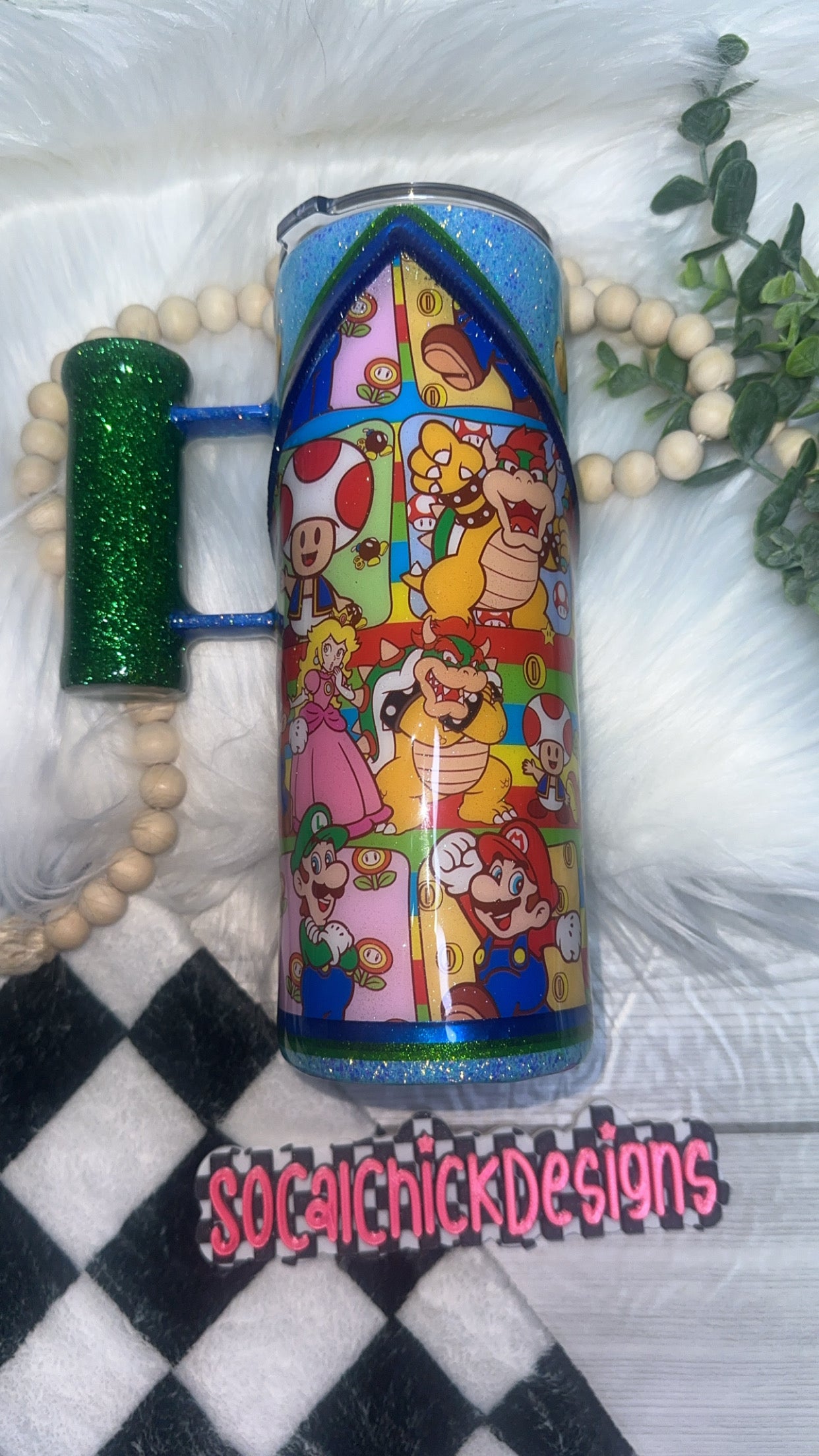 RTS {Super Bros} with Zipper & Charm & Pipe Handle} 24oz Skinny