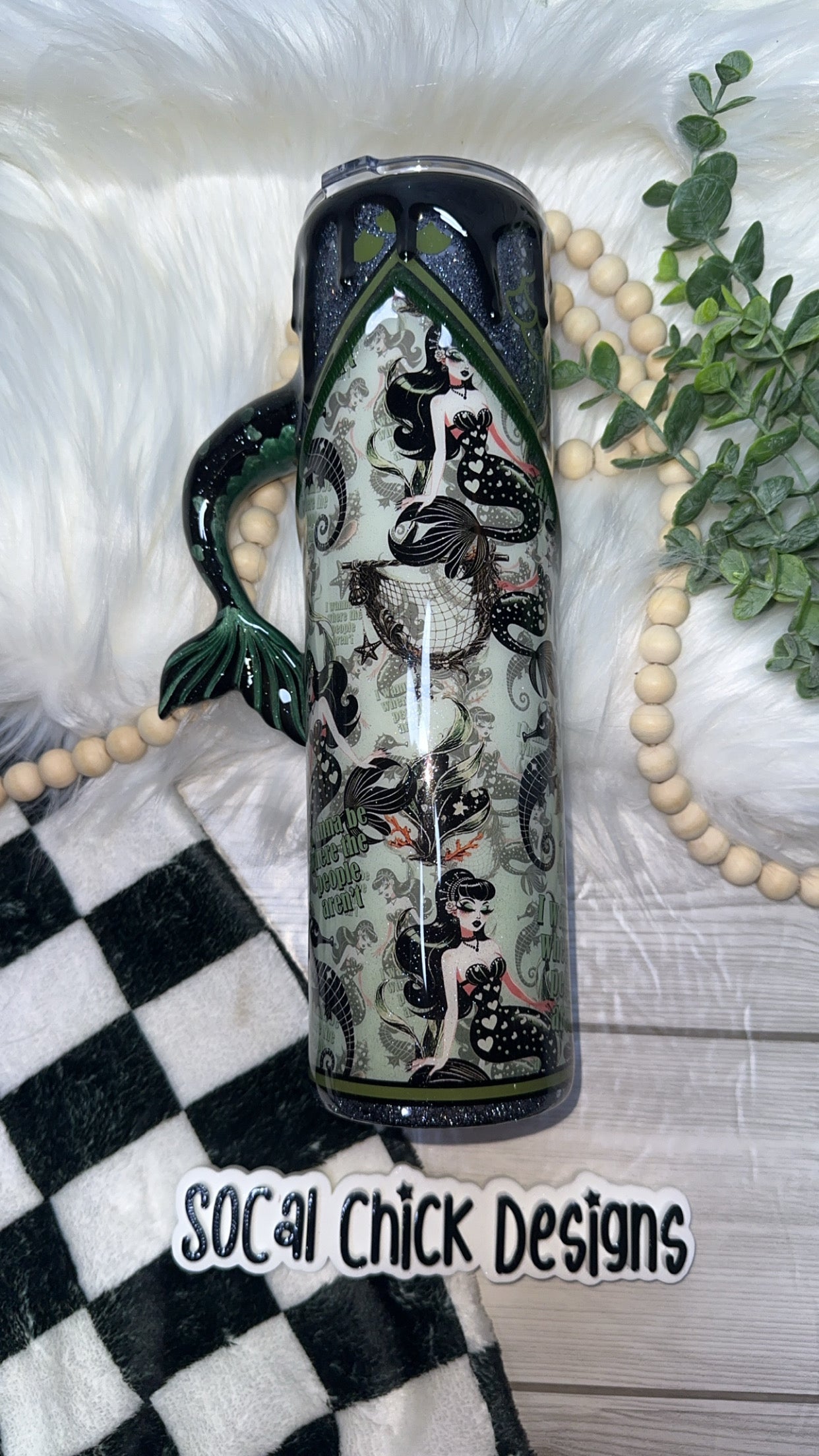 MTO {I Wanna Be Where The People Aren’t with Zipper & Charm, Mermaid Tail Handle & SnowGlobe Bottom} Select Your Tumbler Style