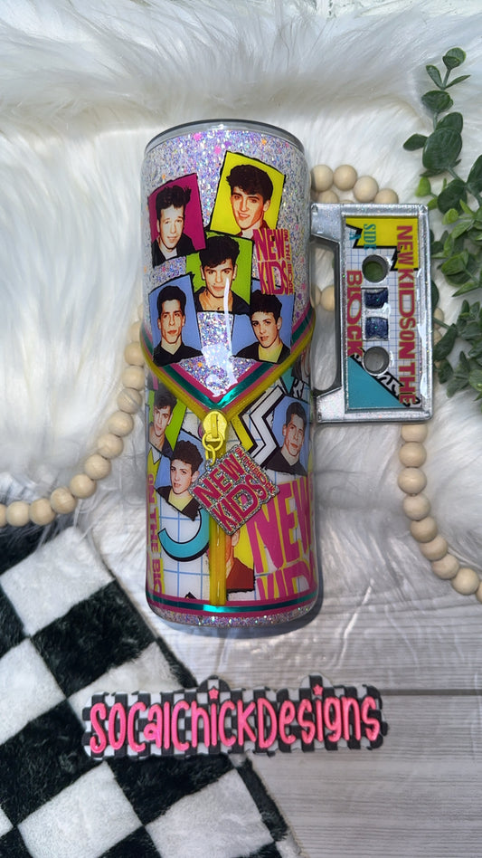 RTS {NKOTB with Zipper & Charm, Cassette Tape Handle & SnowGlobe Bottom} 24oz Skinny