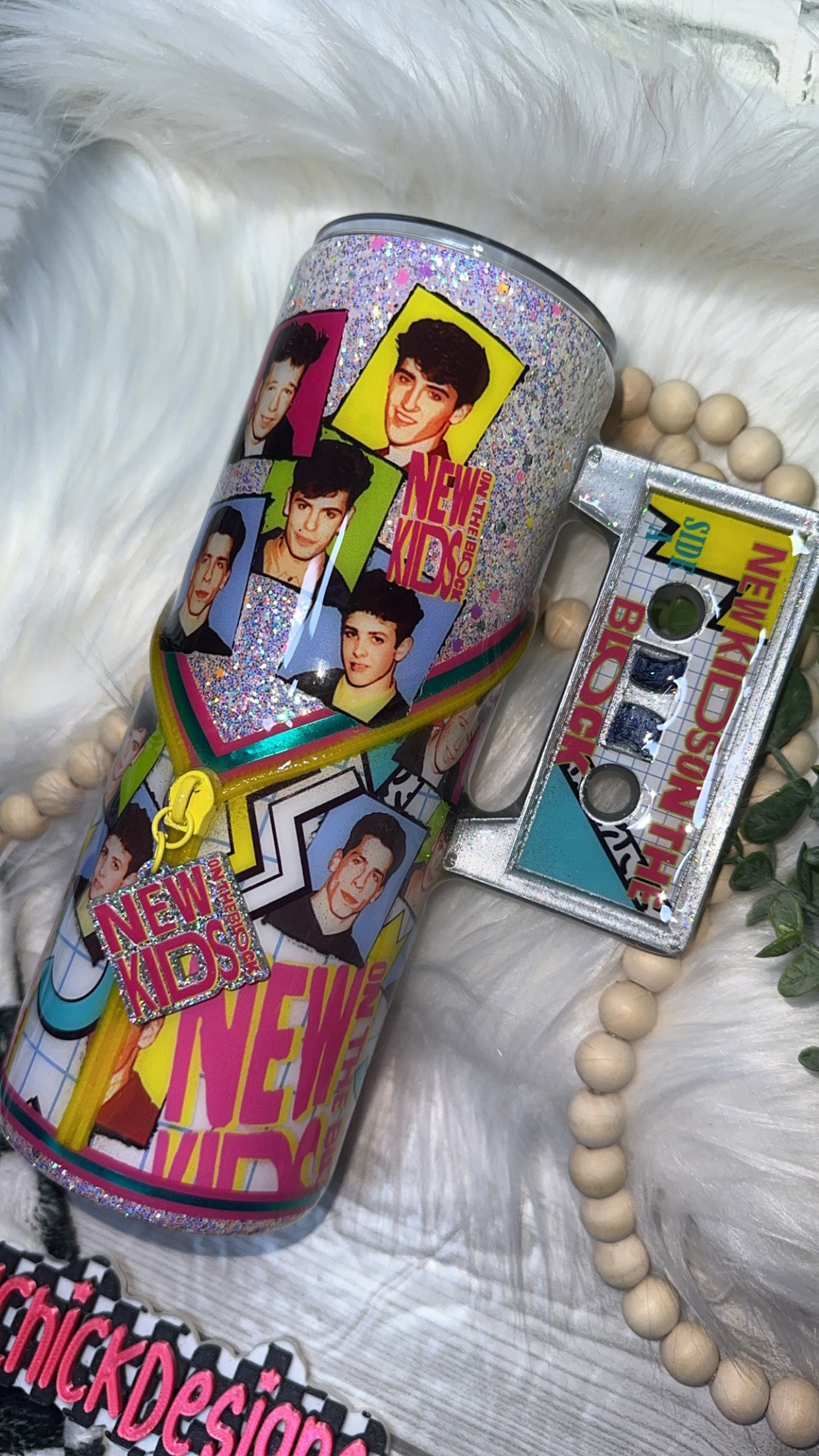 RTS {NKOTB with Zipper & Charm, Cassette Tape Handle & SnowGlobe Bottom} 24oz Skinny