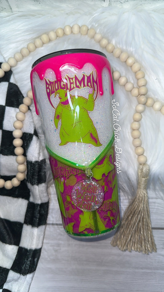 RTS {Boogieman w Zipper Charm and Pink Drip} 32oz Slim