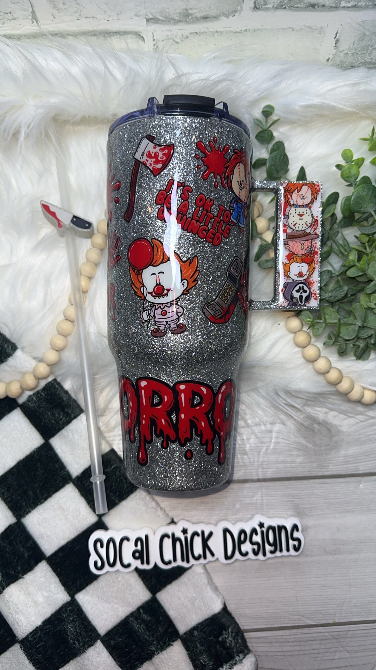 RTS {A Little Unhinged, Horror Characters, 3D Handle} 40oz Dupe