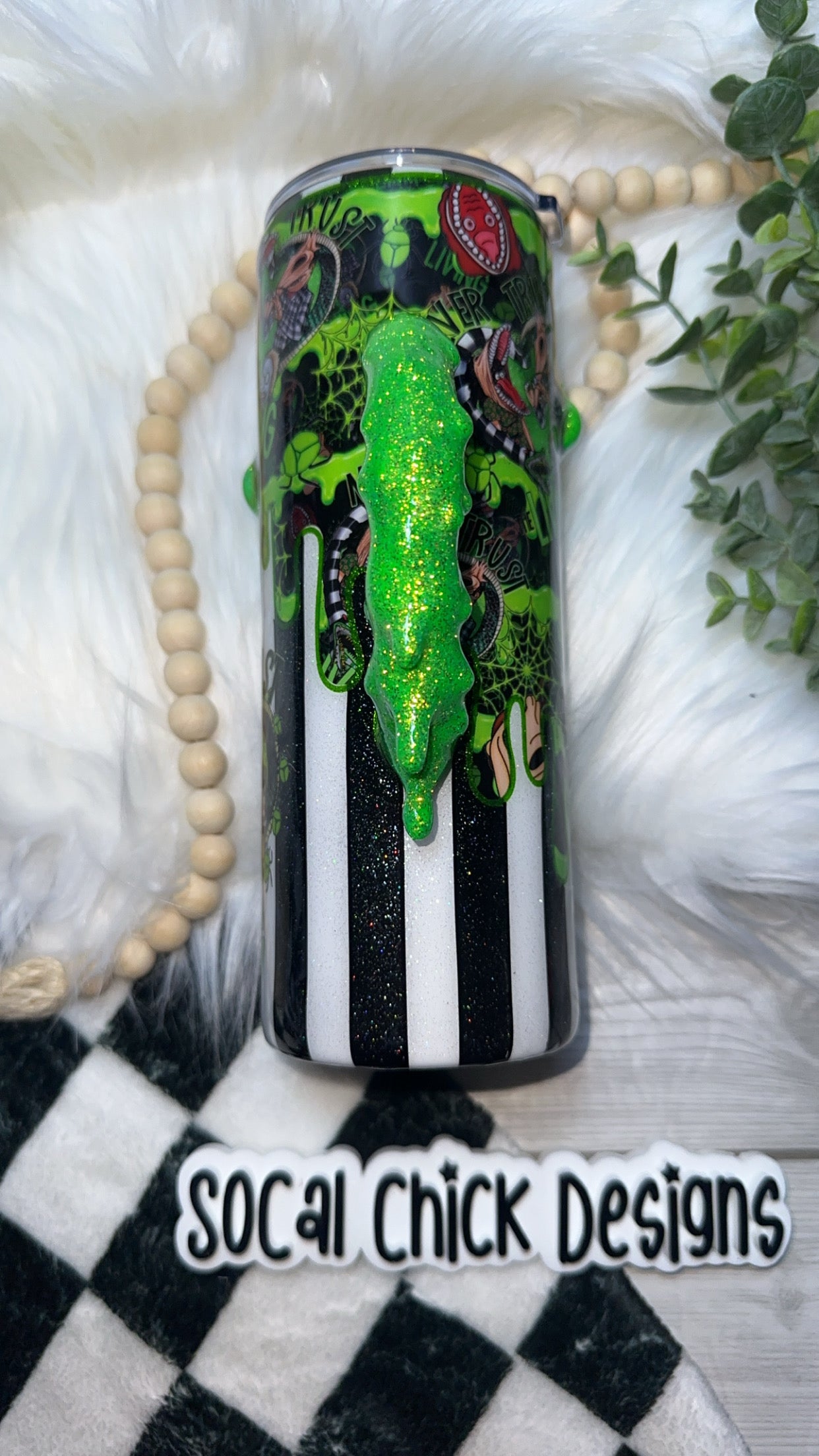 RTS {Never Trust The Living with Drippy Handle & Snow Globe Bottom} 24oz Skinny