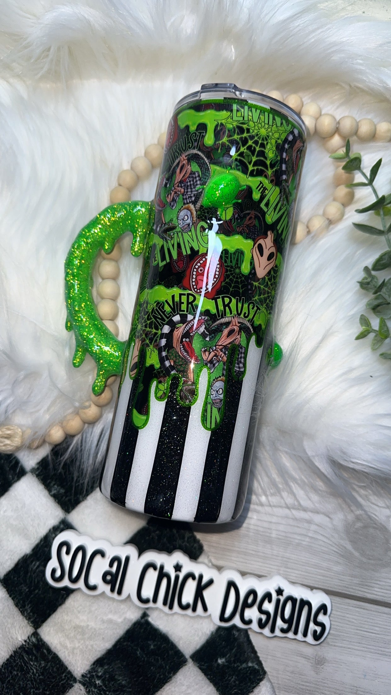 RTS {Never Trust The Living with Drippy Handle & Snow Globe Bottom} 24oz Skinny