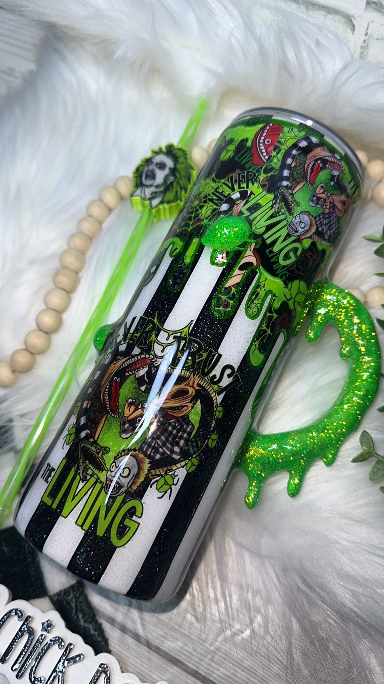 RTS {Never Trust The Living with Drippy Handle & Snow Globe Bottom} 24oz Skinny