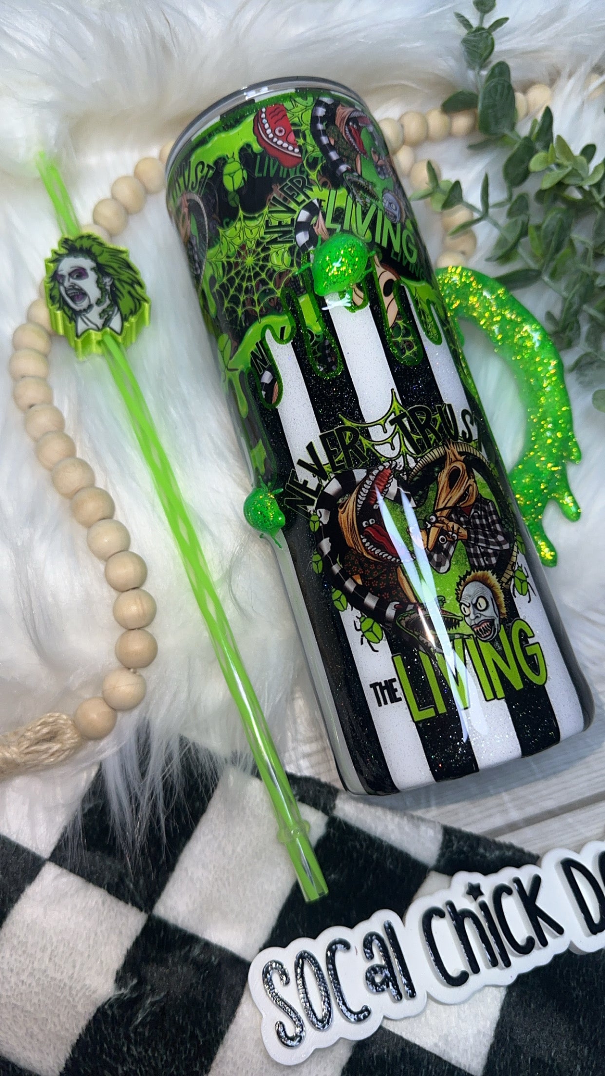 RTS {Never Trust The Living with Drippy Handle & Snow Globe Bottom} 24oz Skinny