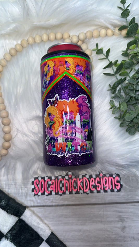 RTS {A Witch Needs Her Brew with Snow Globe Bottom} Slim Can K oozie