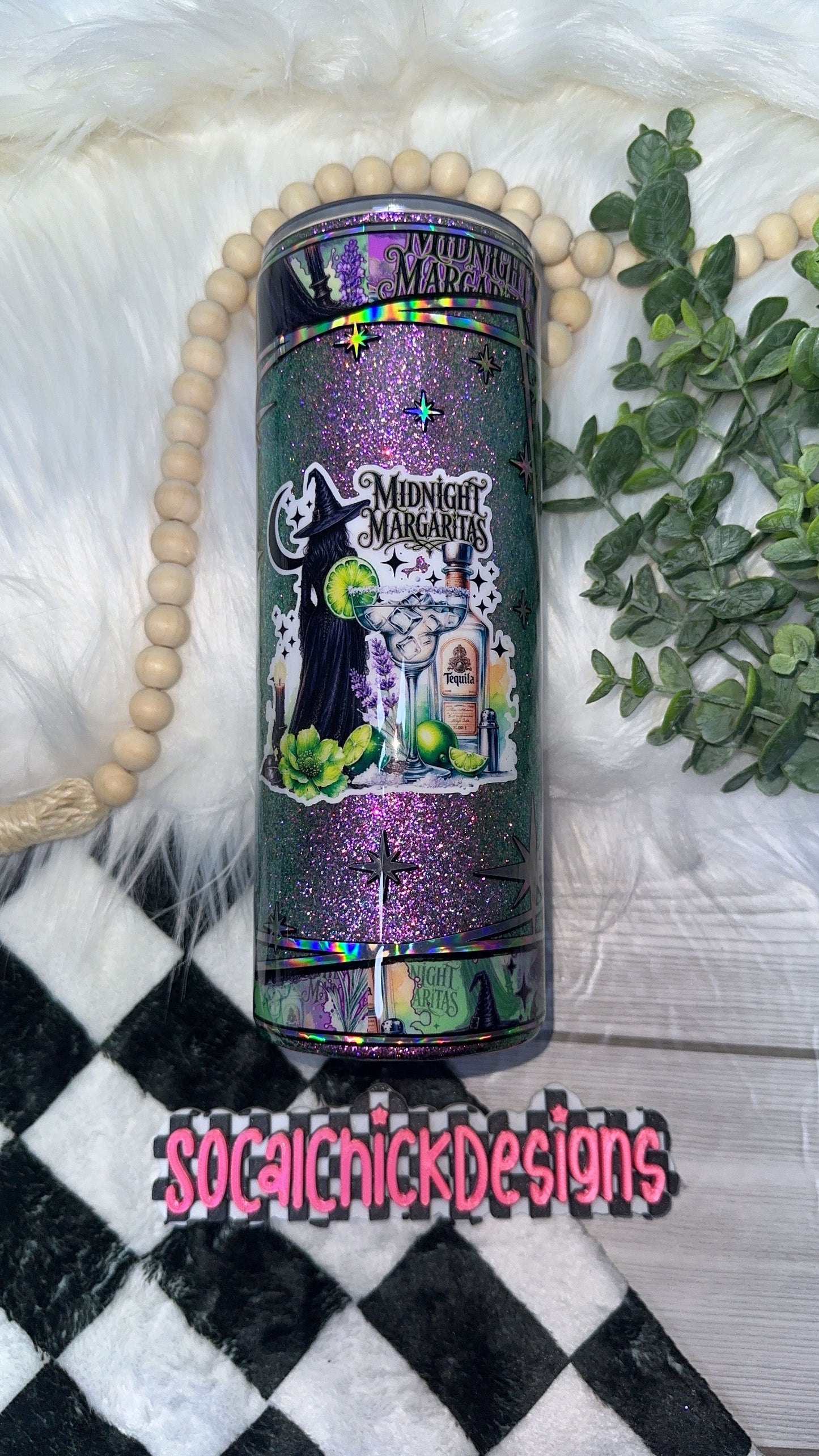 RTS {Midnight Margaritas with SnowGlobe Bottom} 24oz Skinny