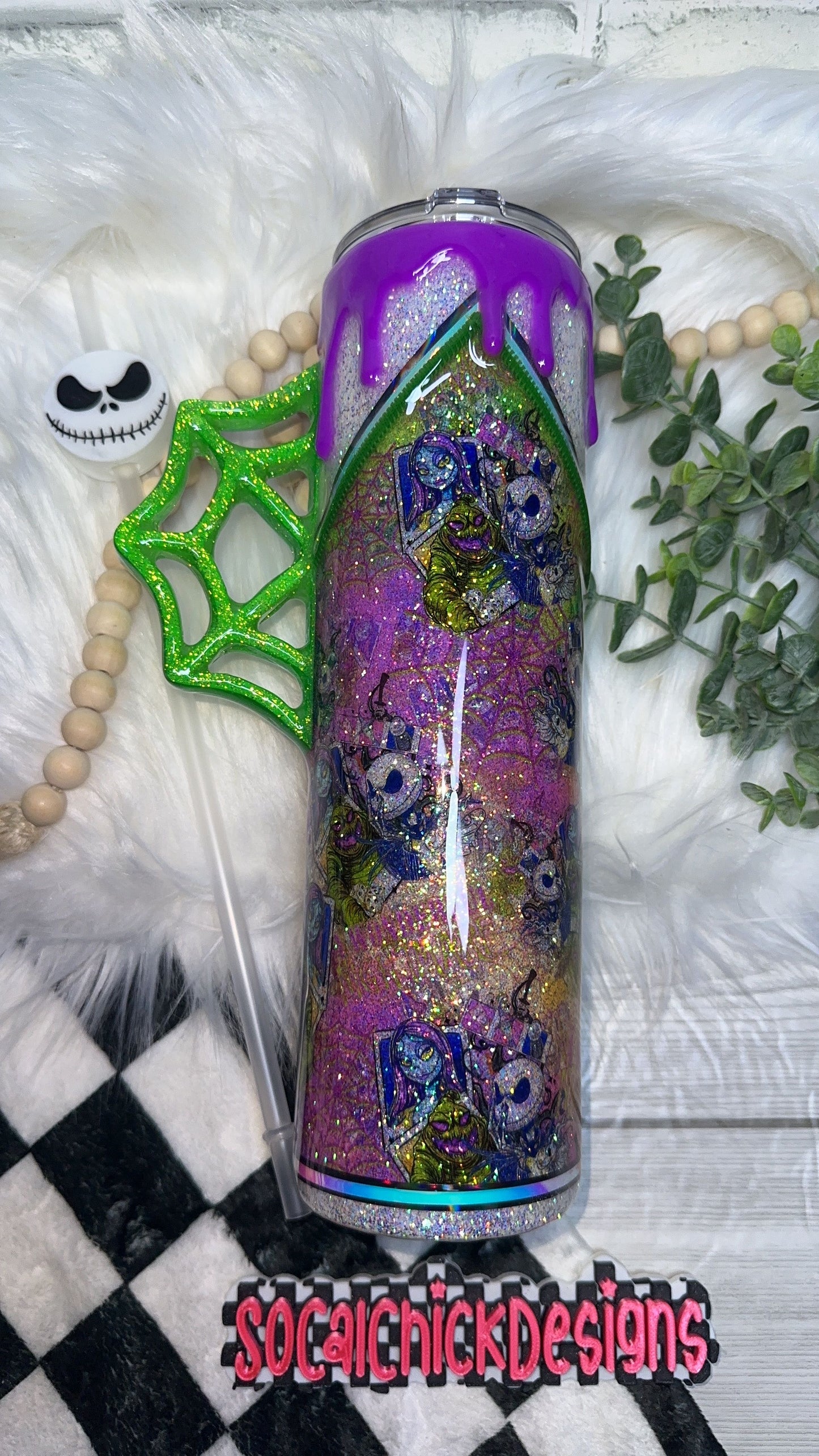 RTS {A Wonderful Nightmare, Zipper & Charm, Spider Web  Handle, Drip & SnowGlobe Bottom} 32oz Skinny