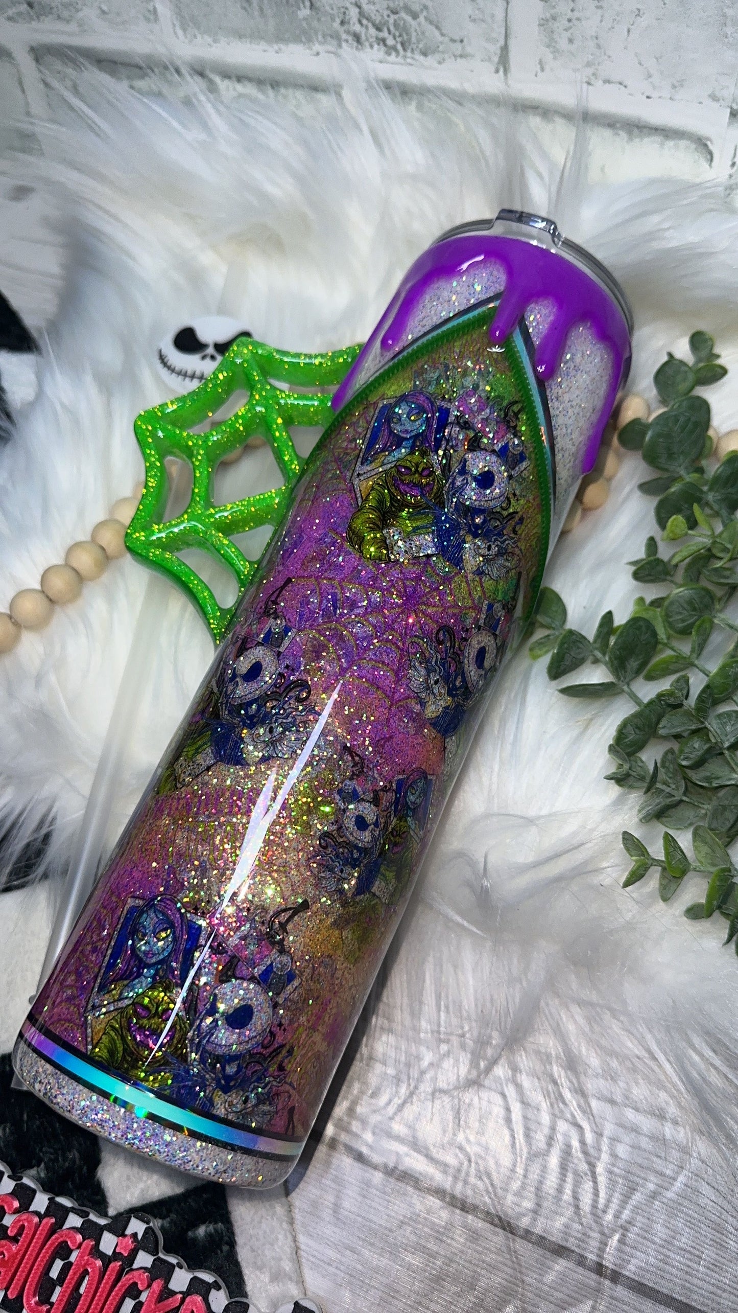 RTS {A Wonderful Nightmare, Zipper & Charm, Spider Web  Handle, Drip & SnowGlobe Bottom} 32oz Skinny