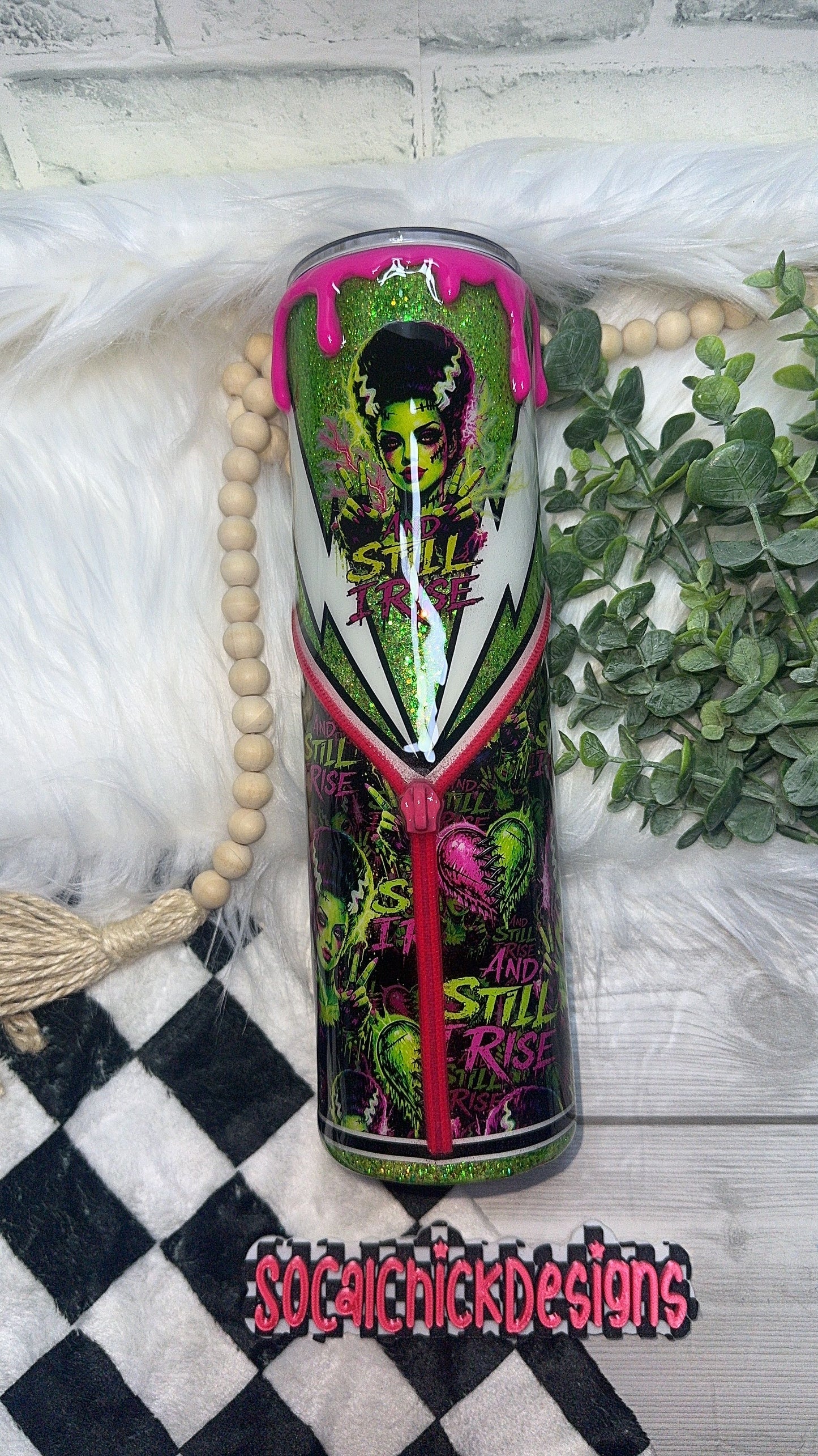 RTS {And Still I Rise, Zipper & Charm, Drip & SnowGlobe Bottom-GLOW} 32oz Skinny