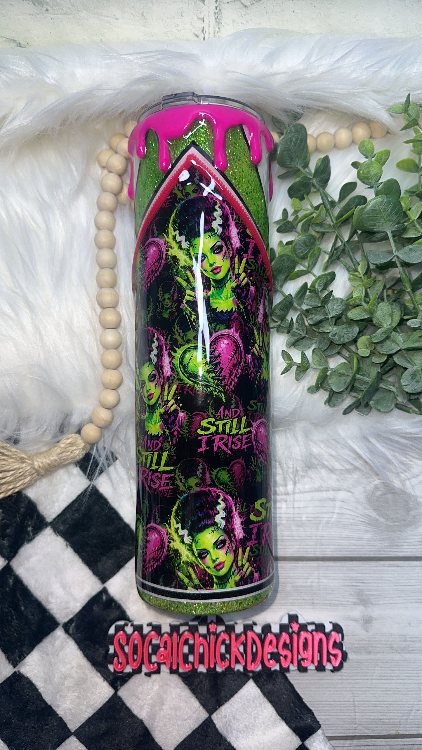 RTS {And Still I Rise, Zipper & Charm, Drip & SnowGlobe Bottom-GLOW} 32oz Skinny