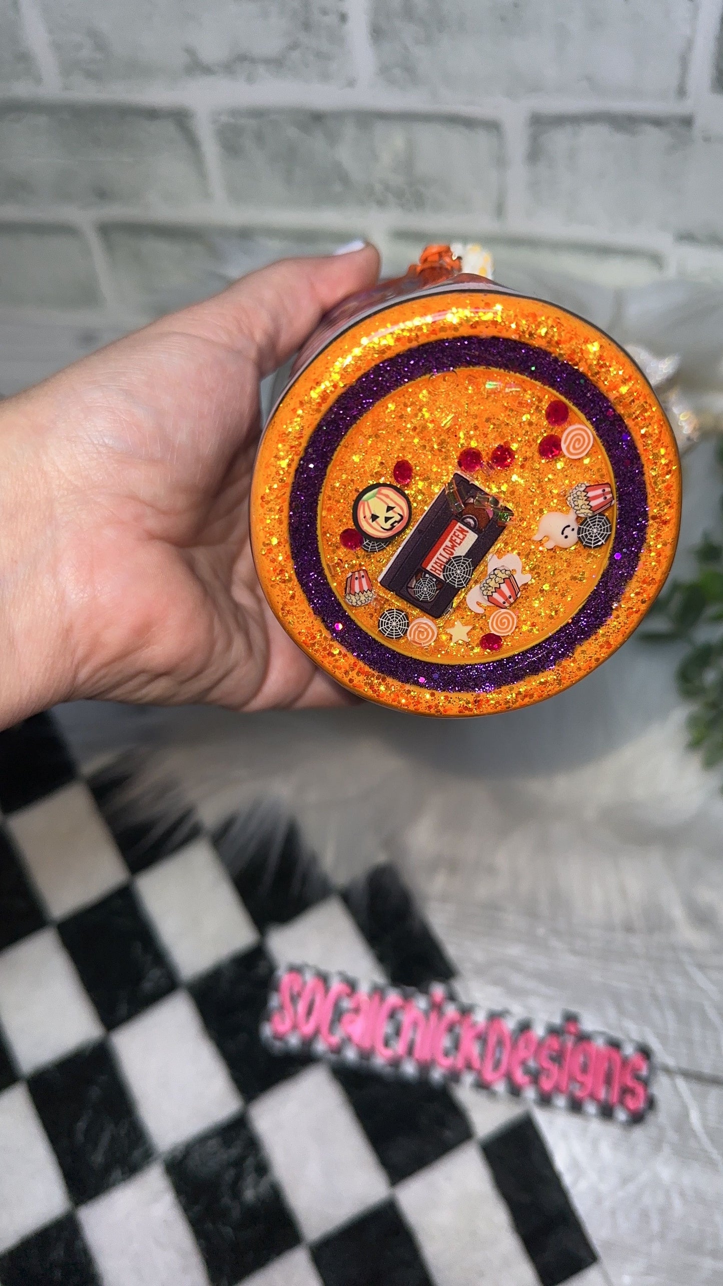 MTO {Spooky Season Movie Night, Zipper & Charm, Ghost Handle & SnowGlobe Bottom} Select Your Tumbler Style