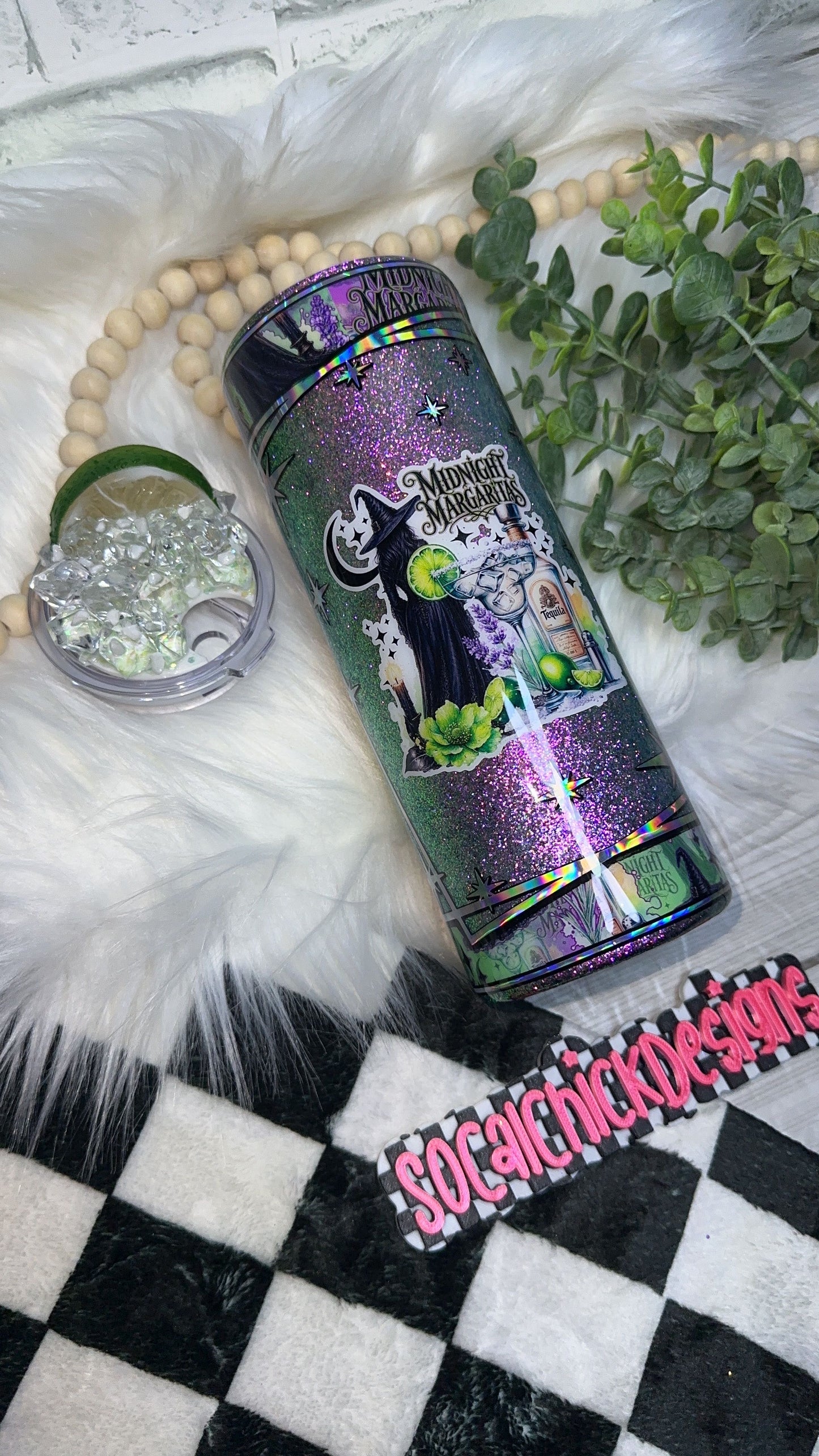RTS {Midnight Margaritas with SnowGlobe Bottom} 24oz Skinny