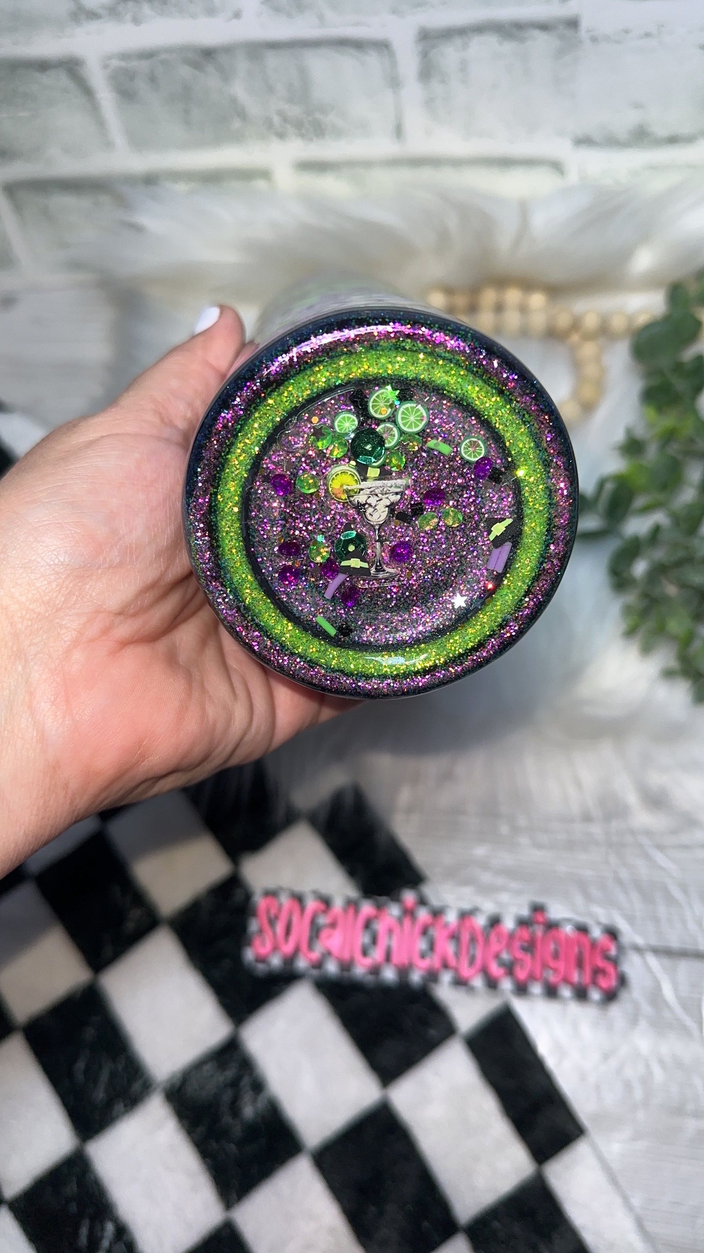 RTS {Midnight Margaritas with SnowGlobe Bottom} 24oz Skinny