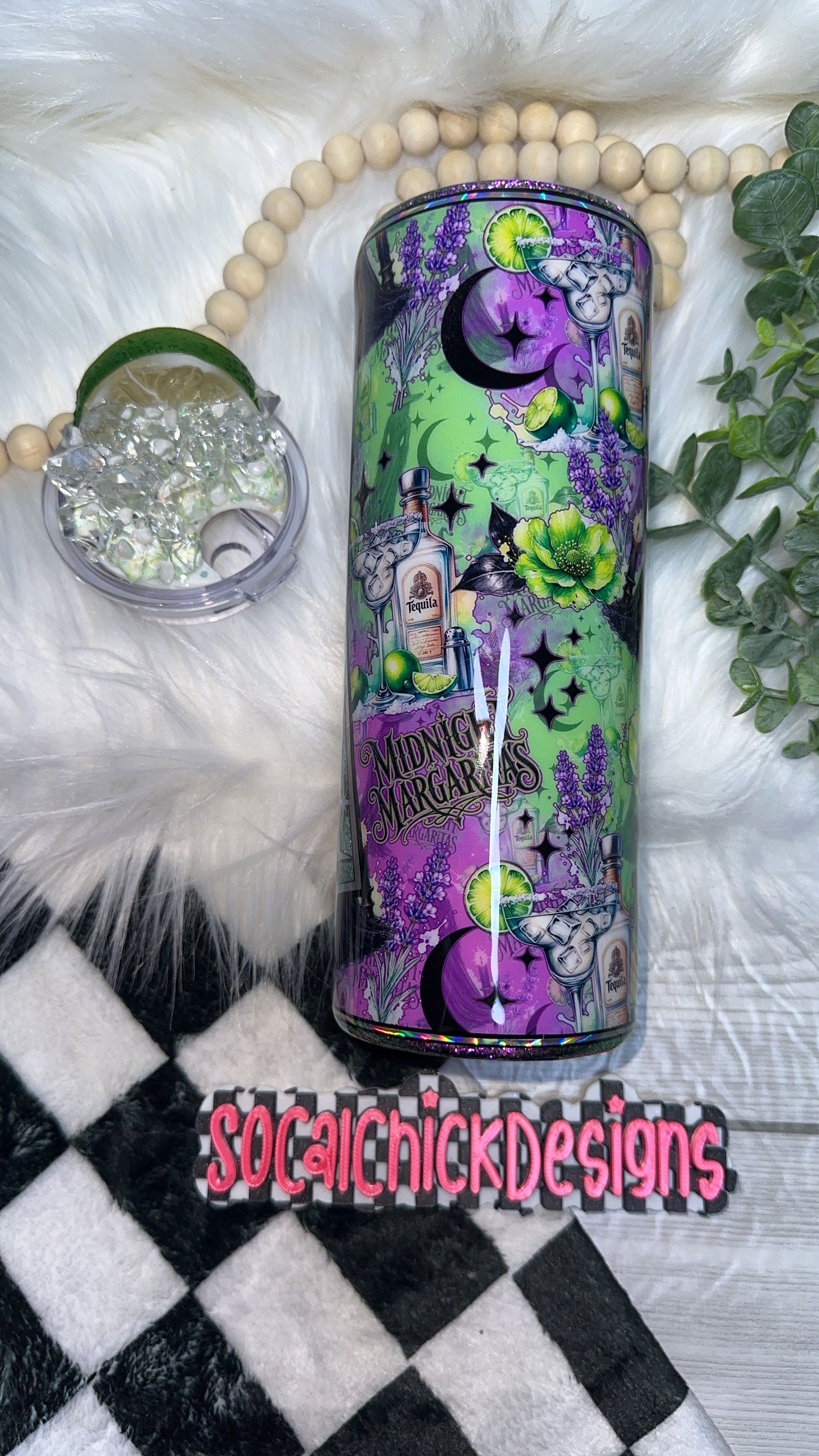RTS {Midnight Margaritas with SnowGlobe Bottom} 24oz Skinny
