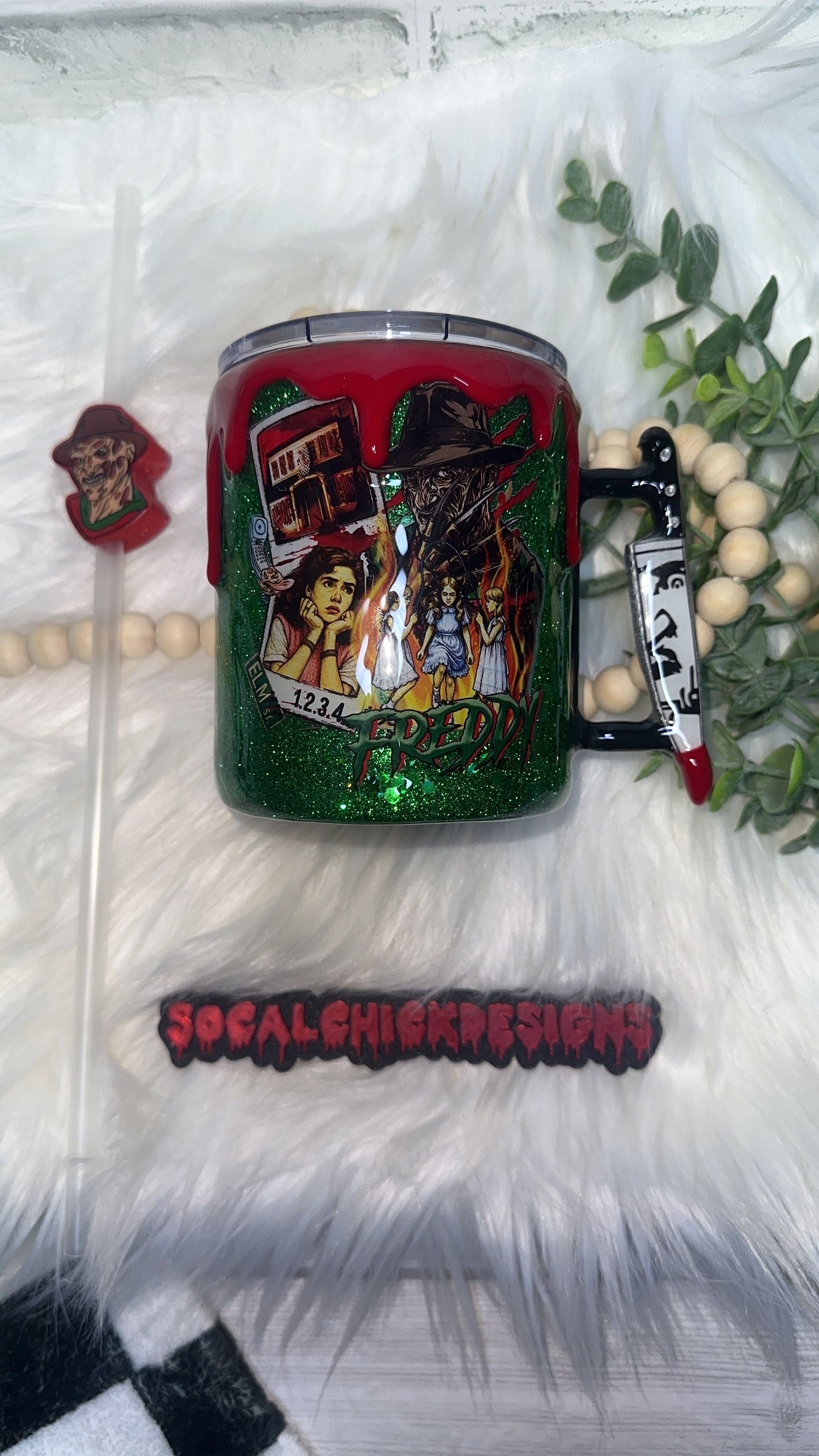 RTS {Fred Slasher Polaroid w Mini Knife Handle, SnowGlobe Bottom & Drip} 12oz Mug