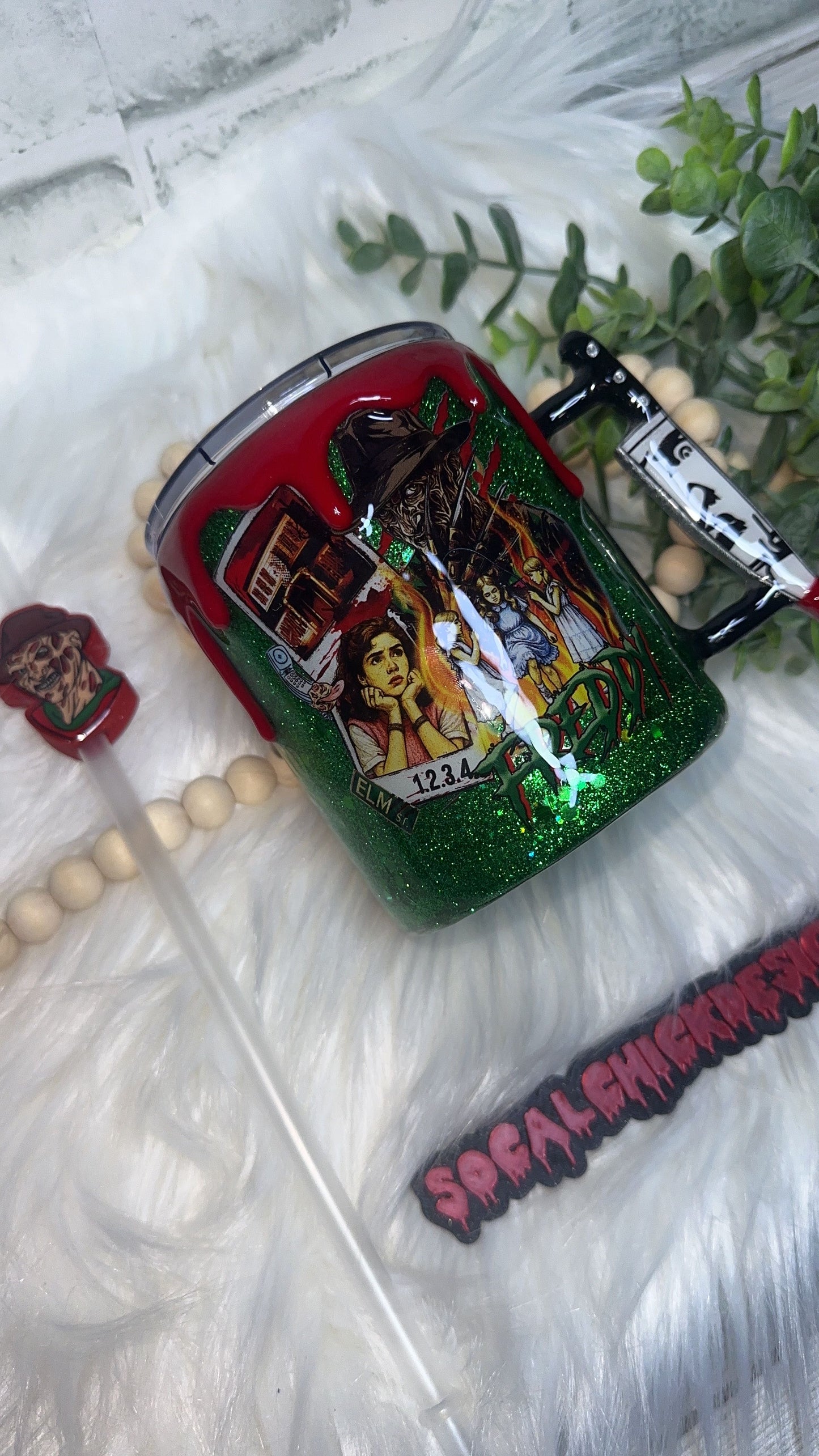 RTS {Fred Slasher Polaroid w Mini Knife Handle, SnowGlobe Bottom & Drip} 12oz Mug