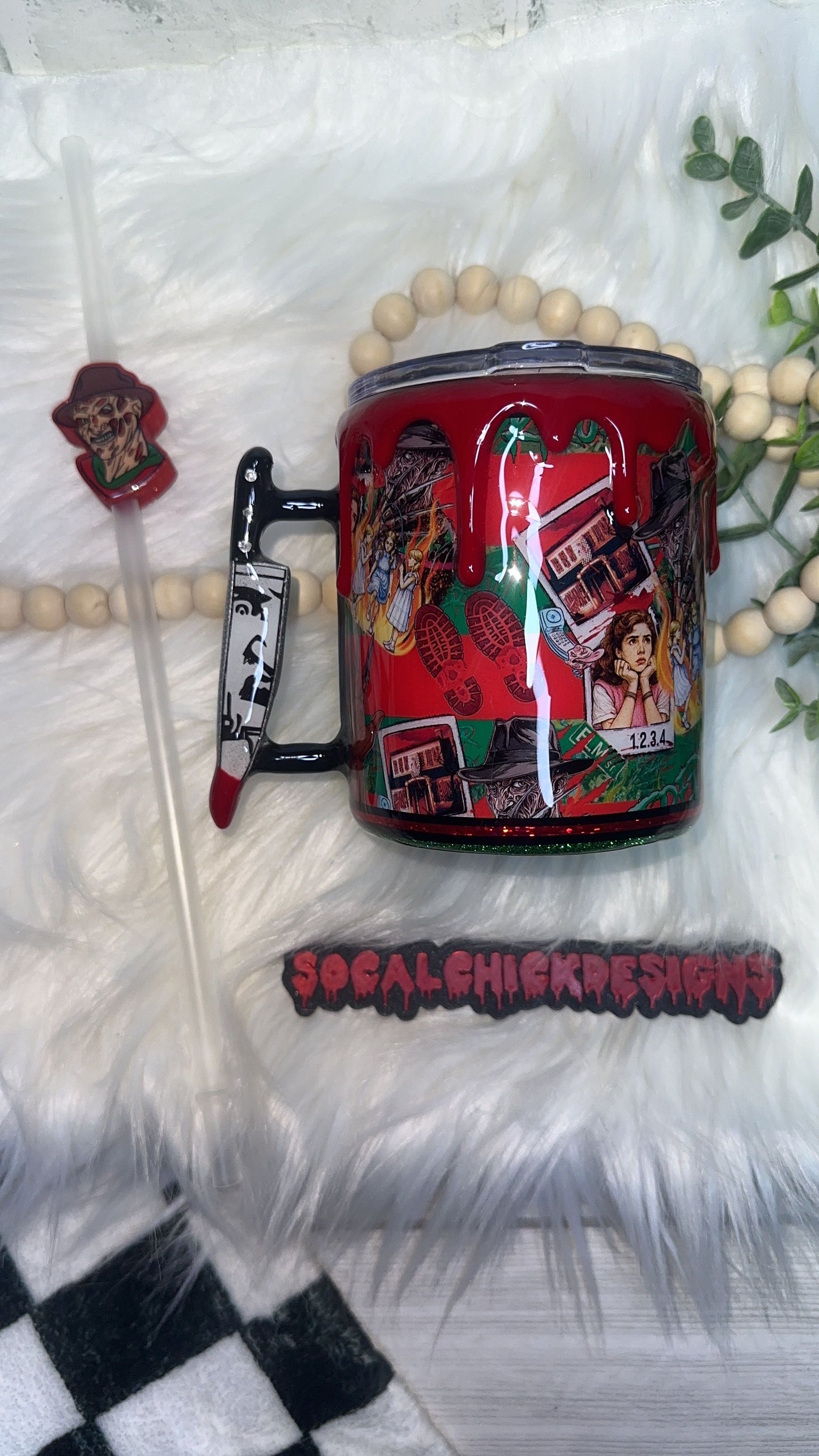 RTS {Fred Slasher Polaroid w Mini Knife Handle, SnowGlobe Bottom & Drip} 12oz Mug