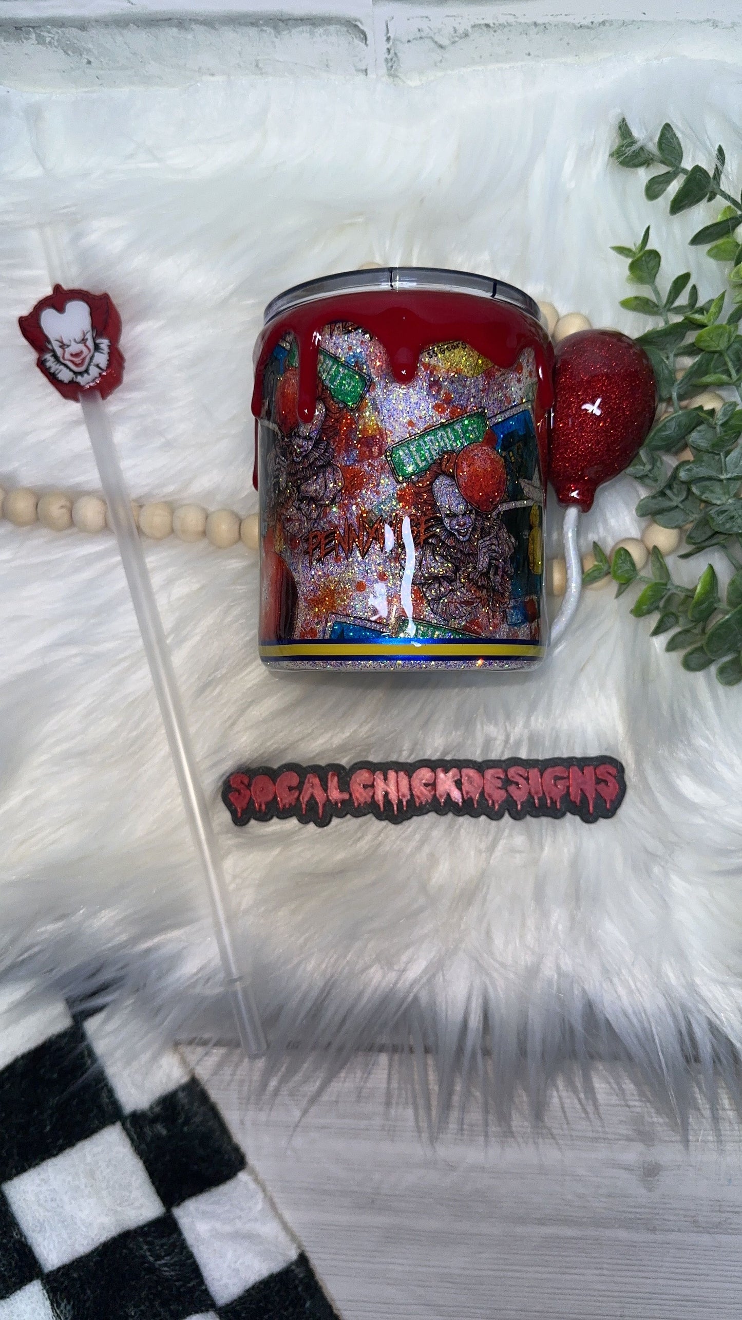 RTS {Penny Polaroid w Mini Balloon Element, SnowGlobe Bottom & Drip} 12oz Mug