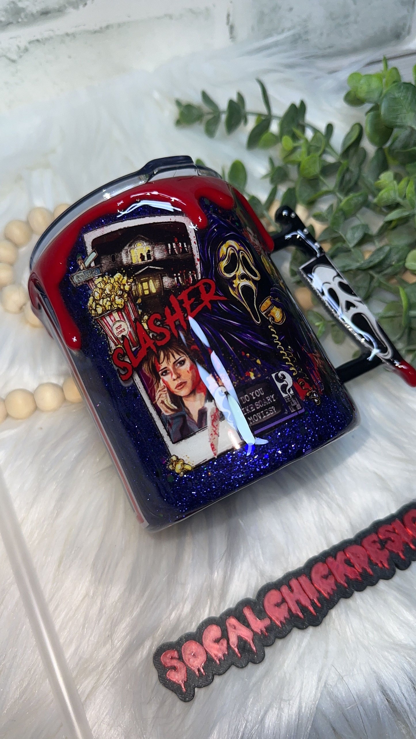 RTS {Ghost Slasher Polaroid w Mini Knife Handle, SnowGlobe Bottom & Drip} 12oz Mug