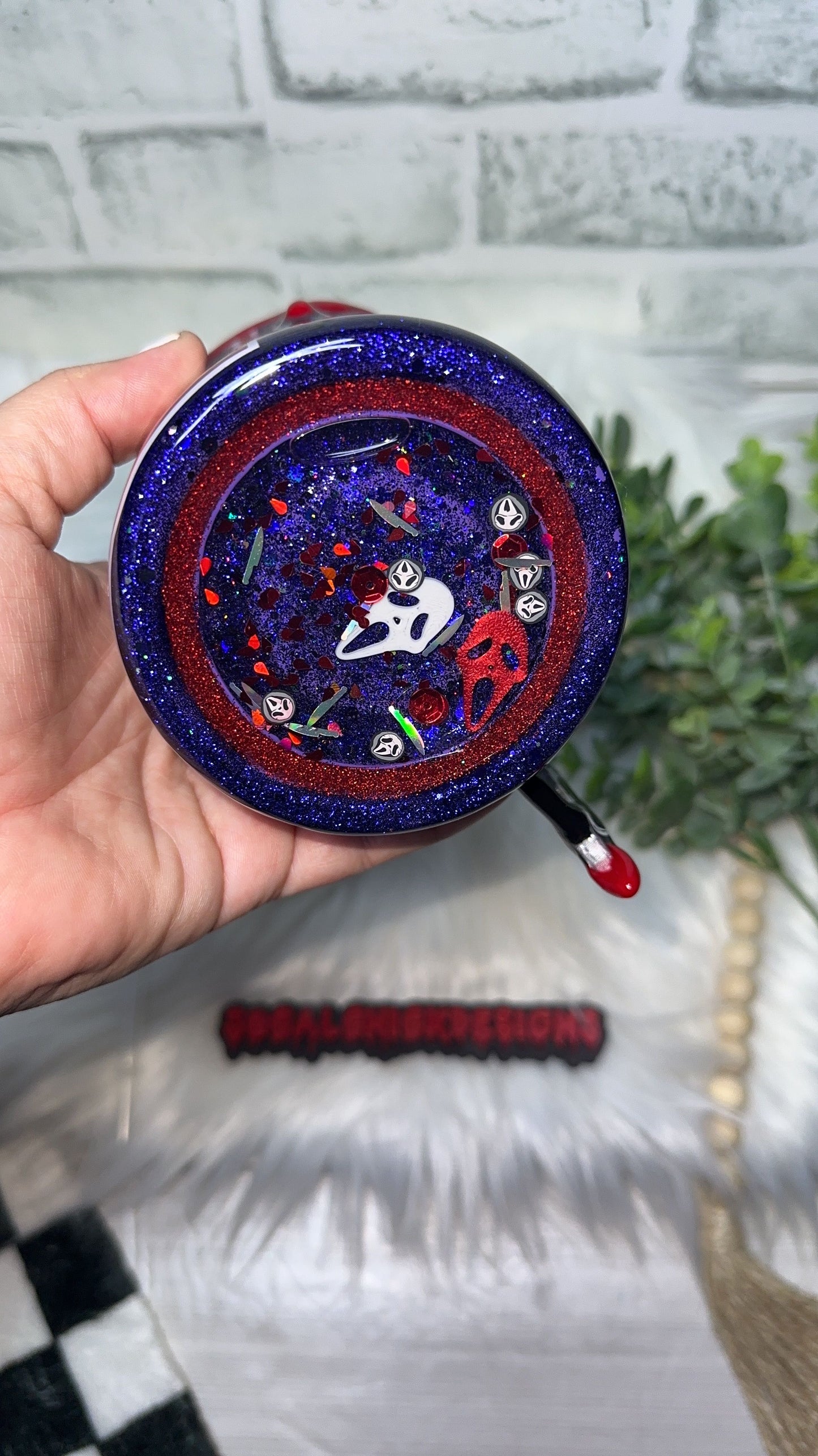 RTS {Ghost Slasher Polaroid w Mini Knife Handle, SnowGlobe Bottom & Drip} 12oz Mug