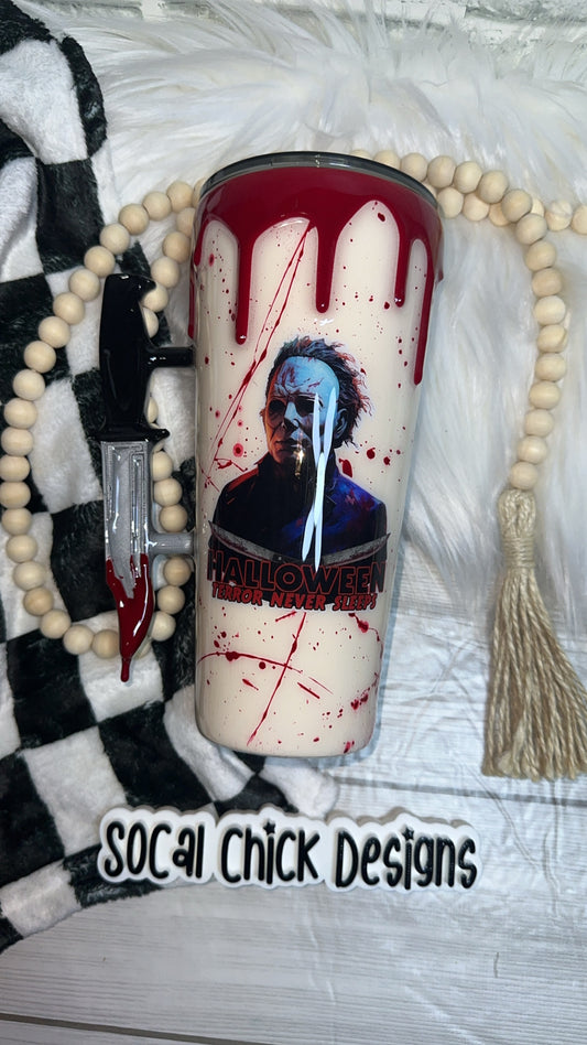 RTS {Halloween Terror Never Sleeps w Knife Handle and Blood Drip} 32oz Slim