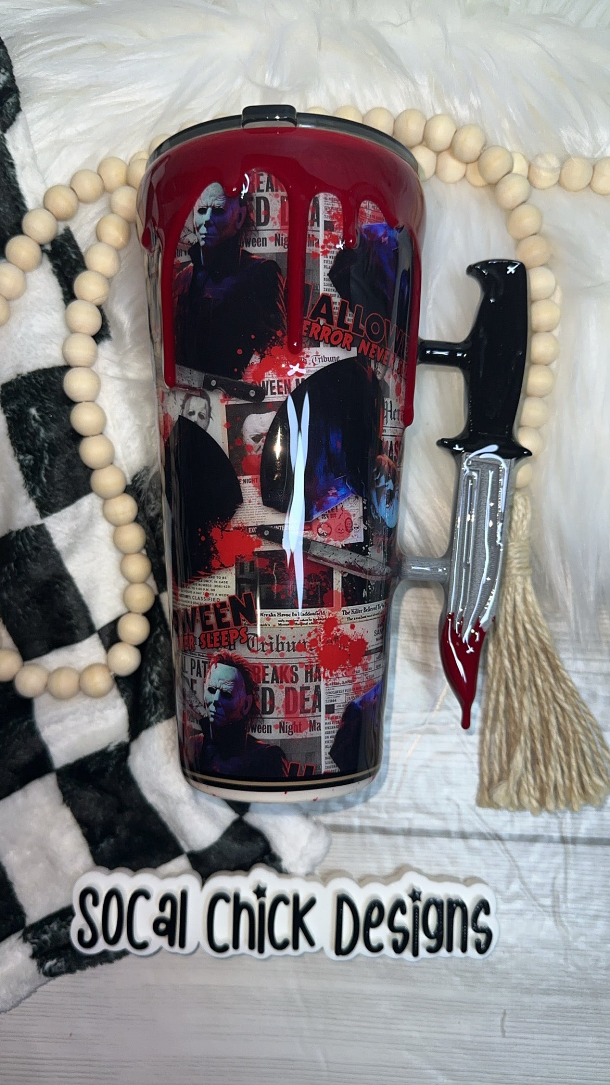 RTS {Halloween Terror Never Sleeps w Knife Handle and Blood Drip} 32oz Slim