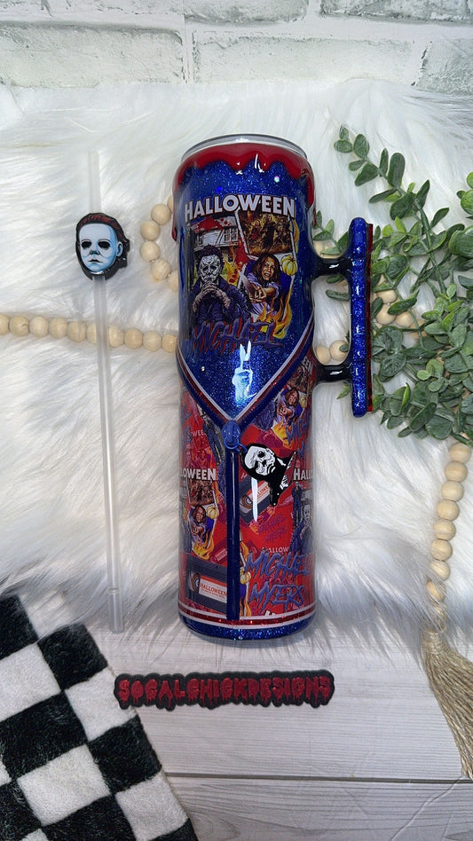 RTS {Michael Slasher Polaroid w Acrylic MICHAEL Handle, SnowGlobe Bottom & Drip} 32oz Skinny)