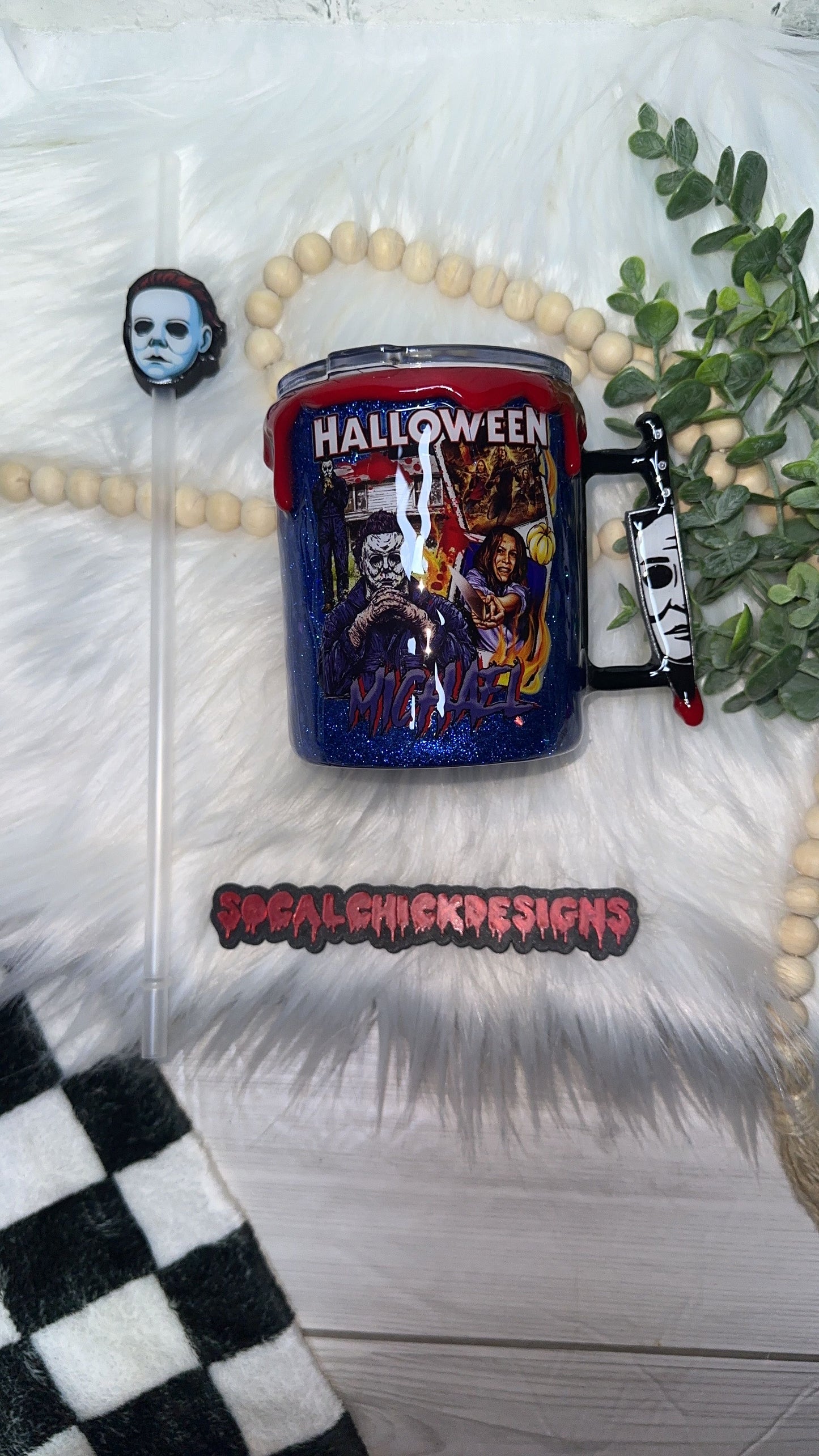 RTS {Michael Slasher Polaroid w Mini Knife Handle, SnowGlobe Bottom & Drip} 12oz Mug