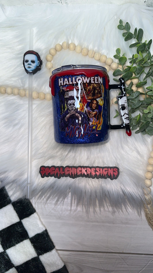 RTS {Michael Slasher Polaroid w Mini Knife Handle, SnowGlobe Bottom & Drip} 12oz Mug