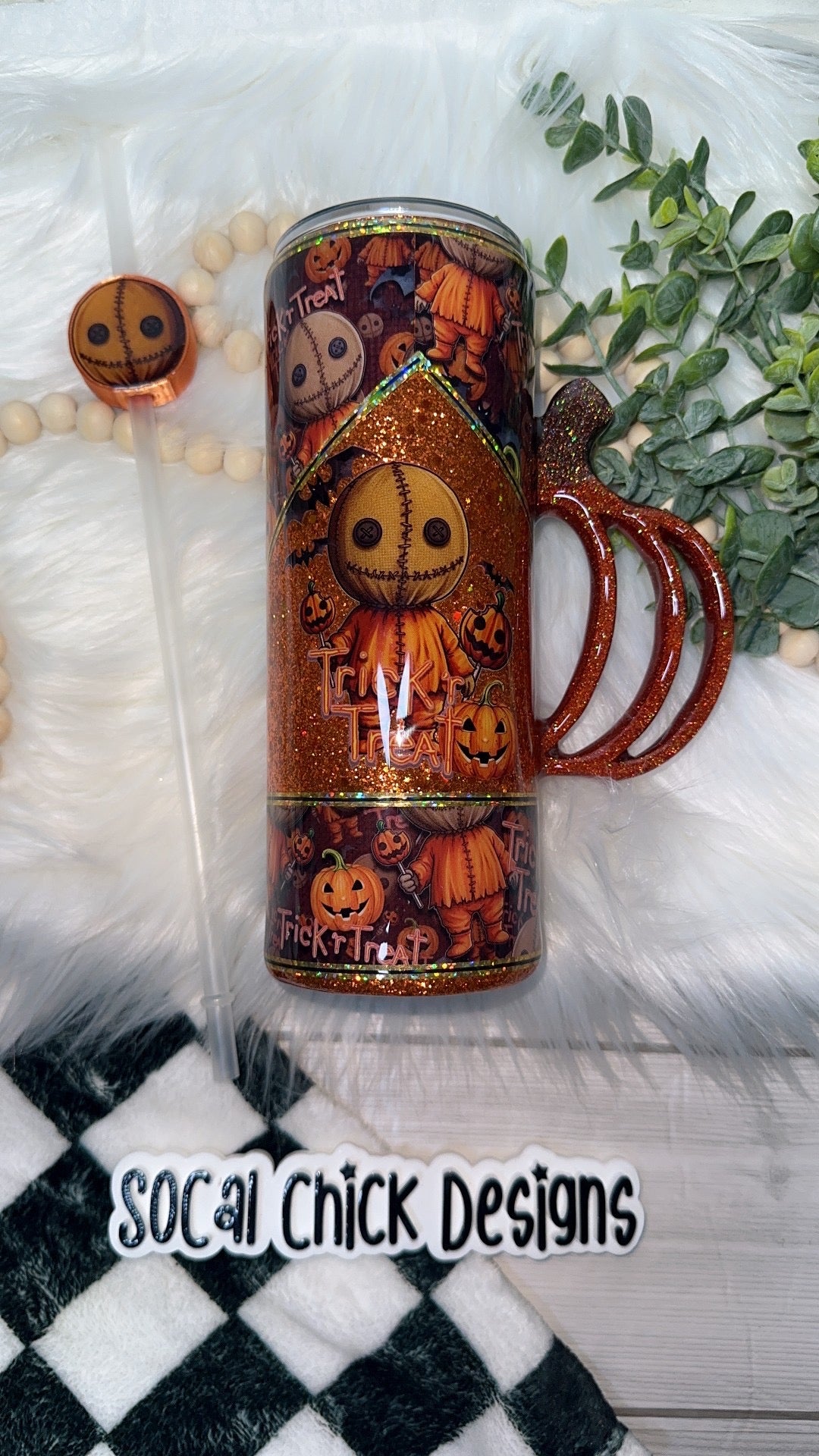 MTO {Trick 'r Treat with Pumpkin Handle & SnowGlobe Bottom} Select Your Tumbler Style