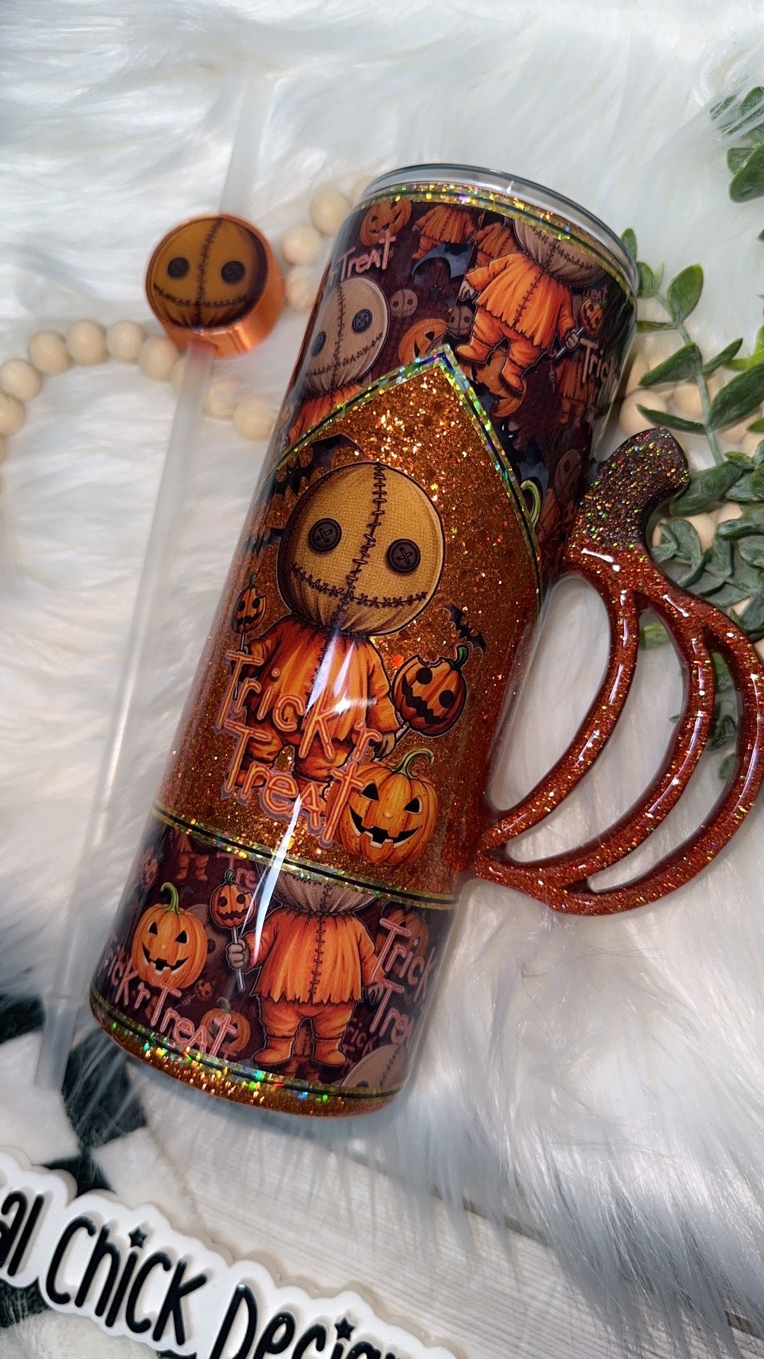 MTO {Trick 'r Treat with Pumpkin Handle & SnowGlobe Bottom} Select Your Tumbler Style