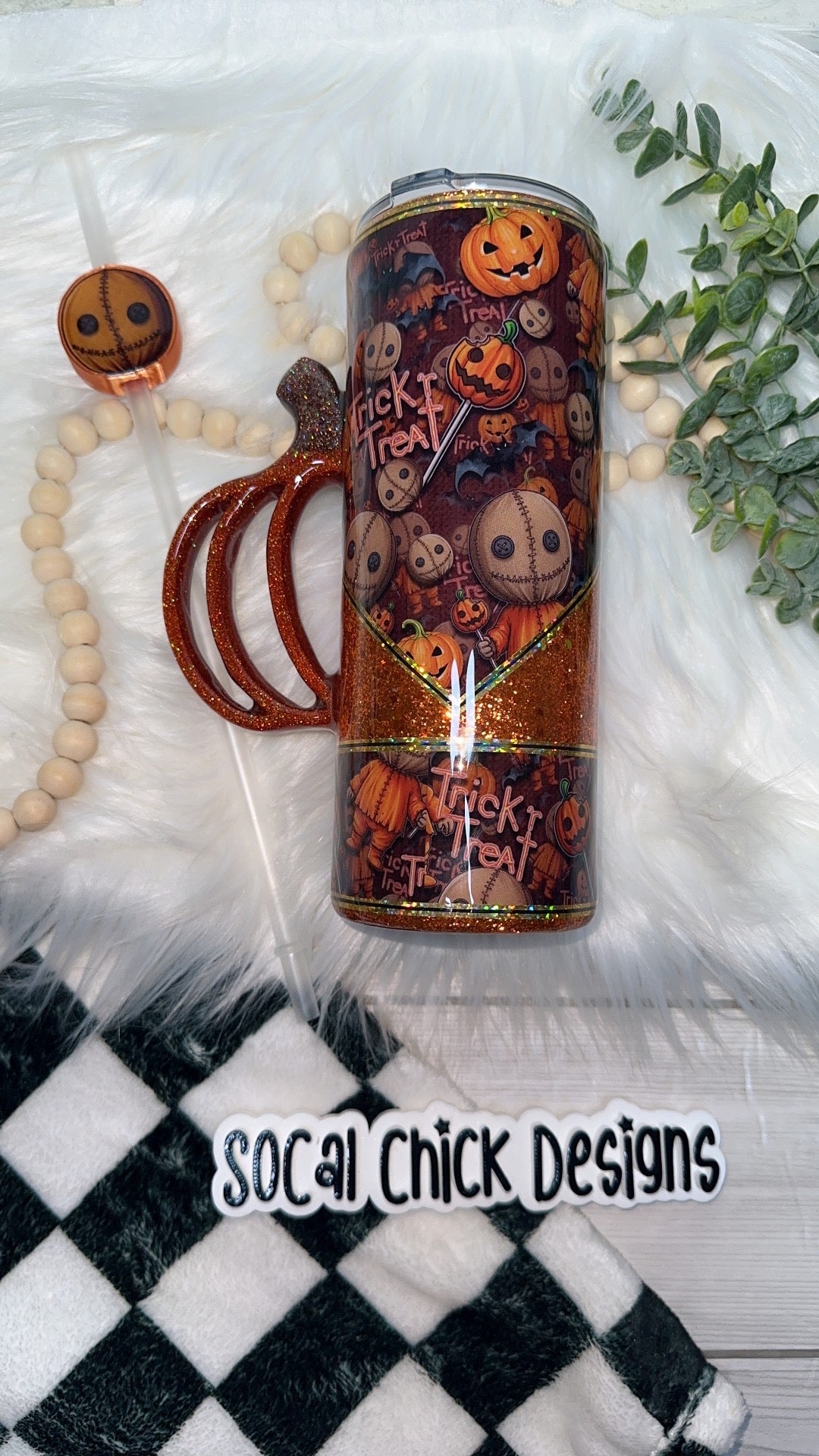 MTO {Trick 'r Treat with Pumpkin Handle & SnowGlobe Bottom} Select Your Tumbler Style