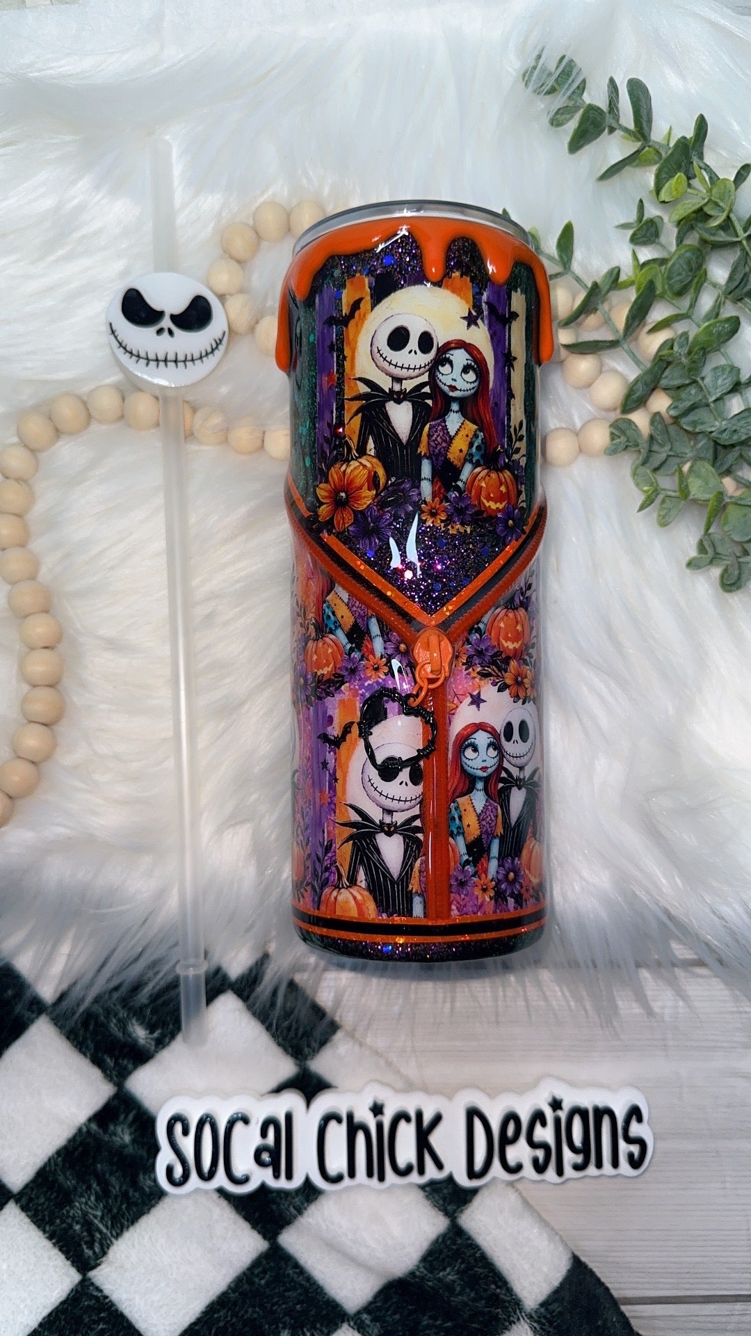 RTS {NBC Lovers with Zipper, Charm, SnowGlobe Bottom & Drip} 24oz Skinny