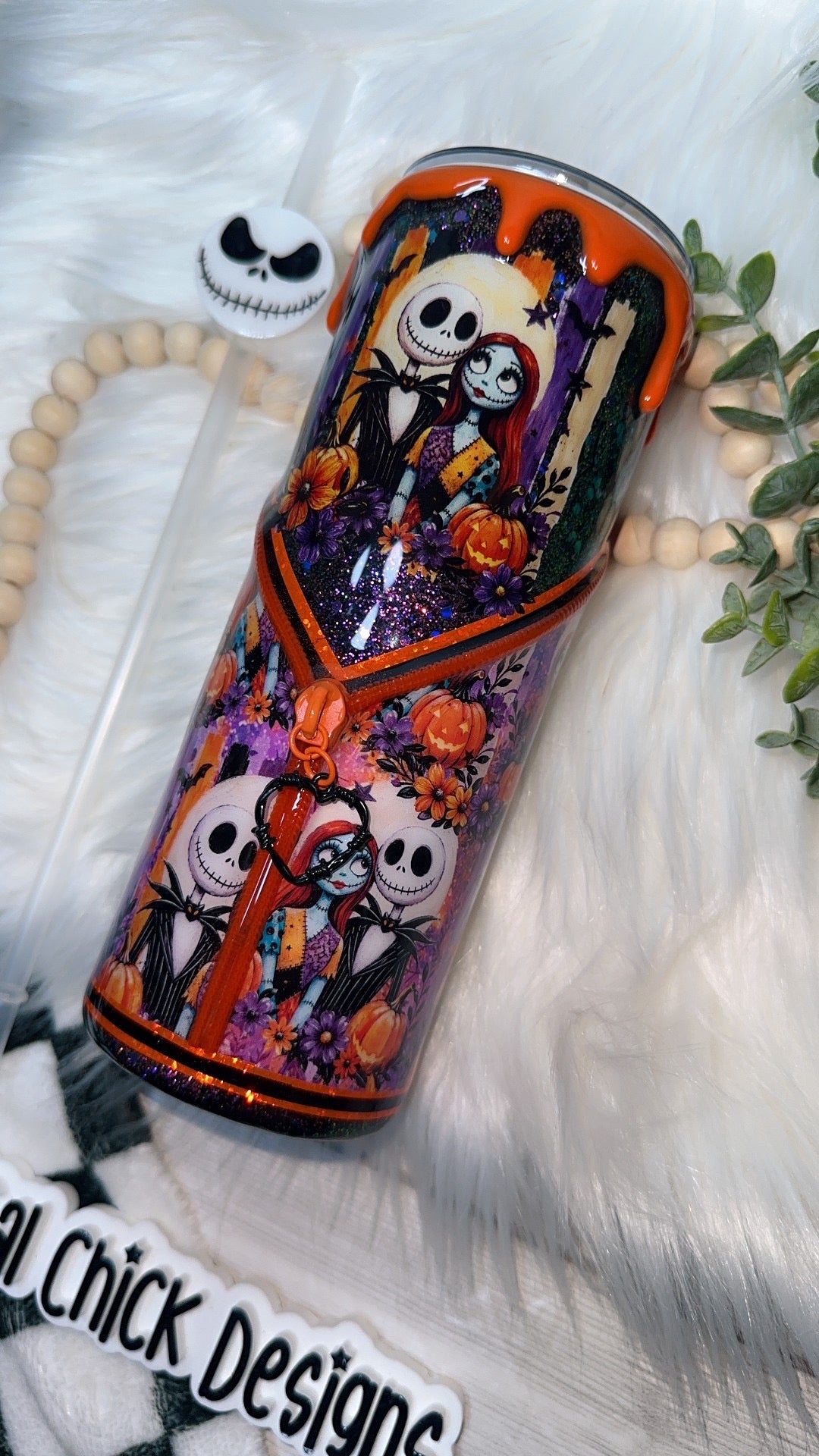 RTS {NBC Lovers with Zipper, Charm, SnowGlobe Bottom & Drip} 24oz Skinny