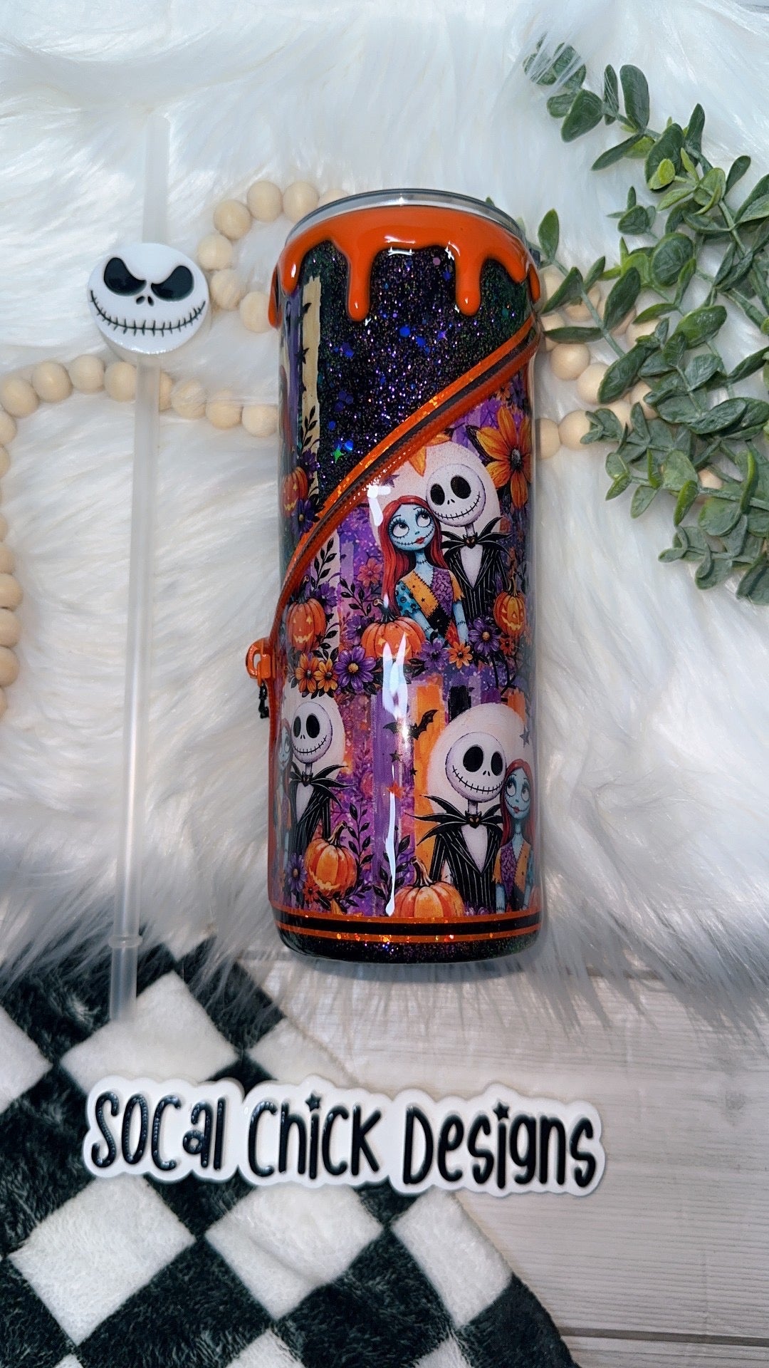 RTS {NBC Lovers with Zipper, Charm, SnowGlobe Bottom & Drip} 24oz Skinny