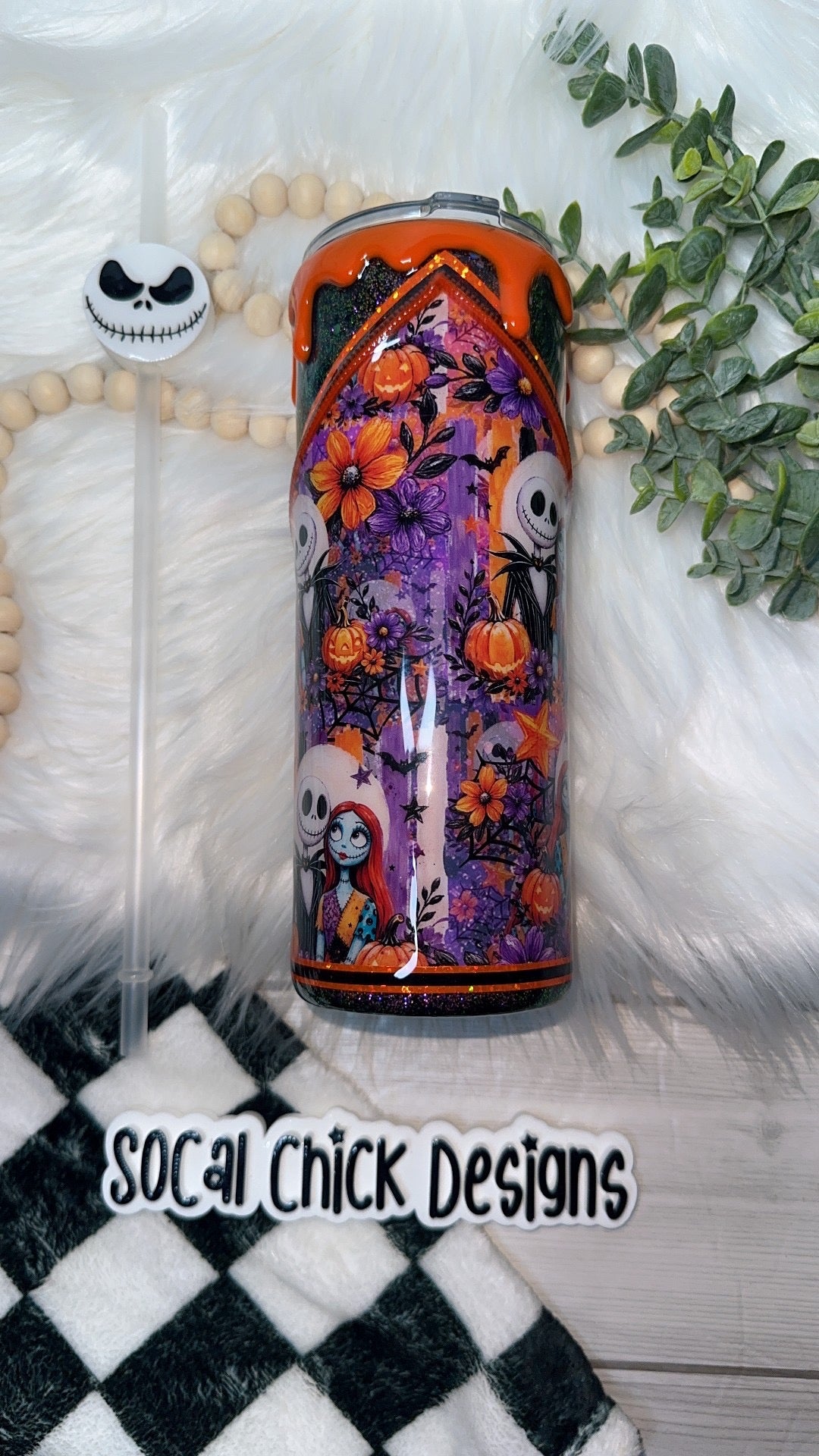 RTS {NBC Lovers with Zipper, Charm, SnowGlobe Bottom & Drip} 24oz Skinny