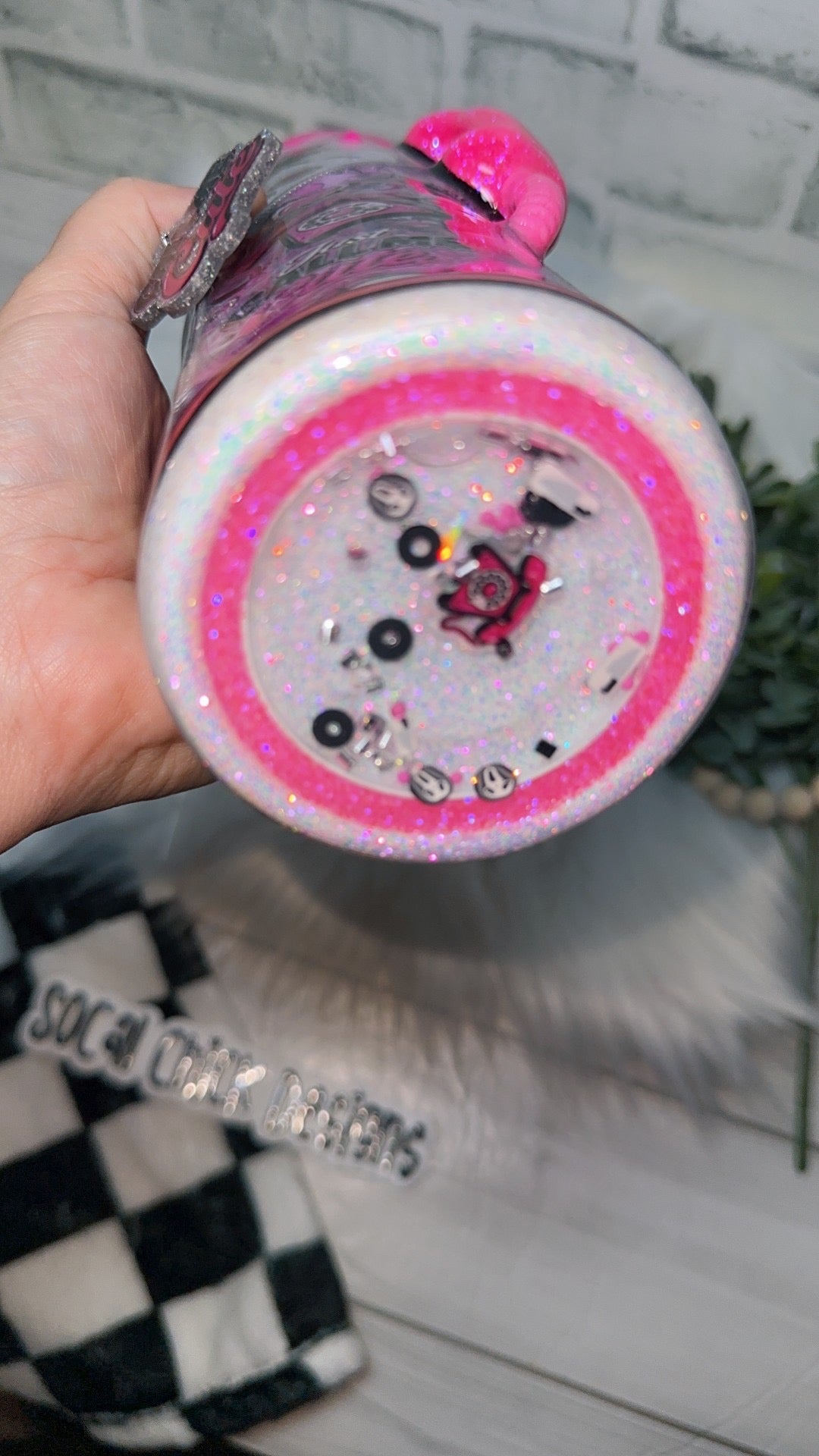 RTS {Just Call Me Cute w Phone Handle, Zipper, Charm, SnowGlobe Bottom & Drip} 32oz Skinny