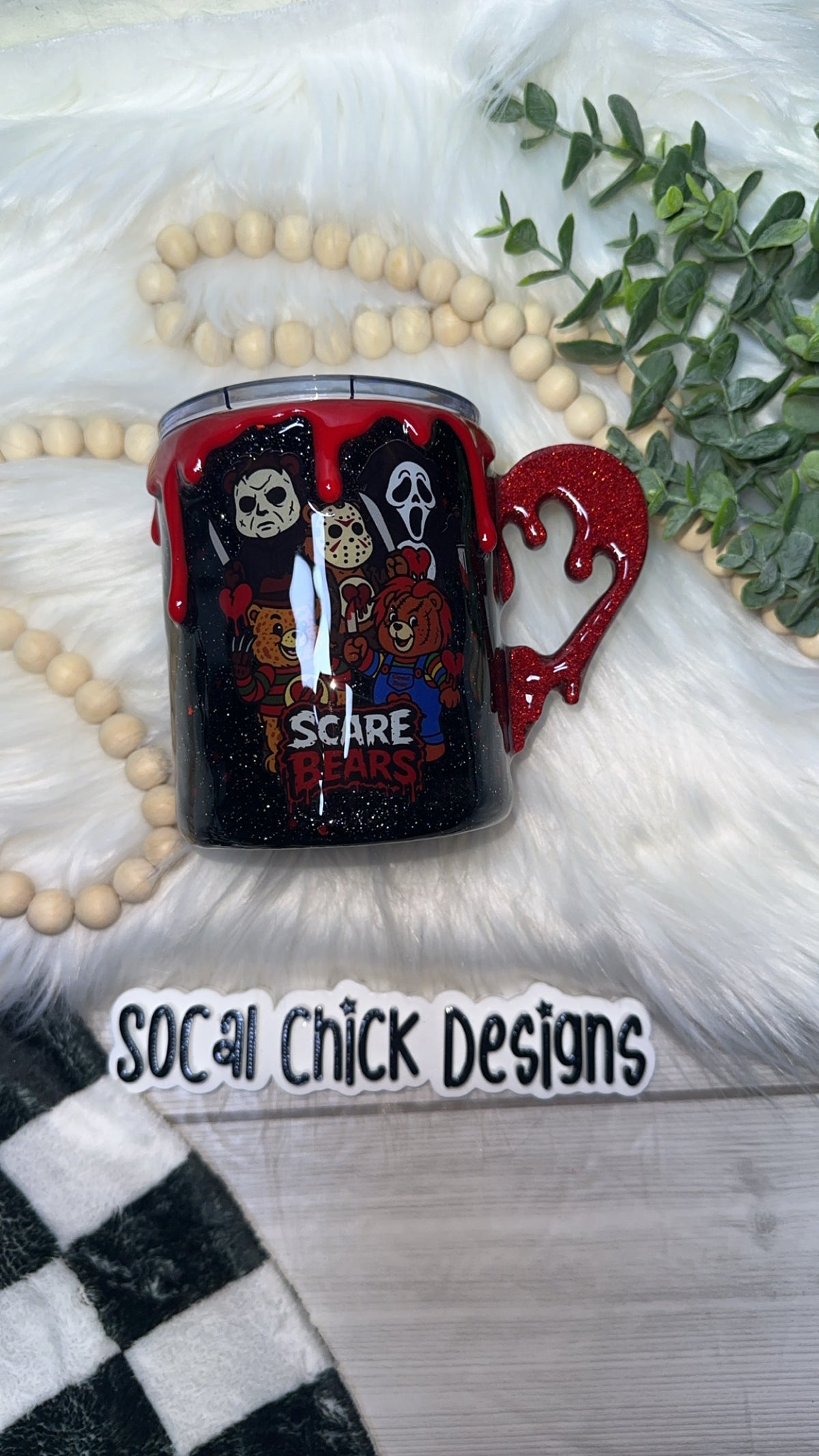 RTS {Scare Bears w Mini Drippy Heart Handle, SnowGlobe Bottom & Drip} 12oz Mug