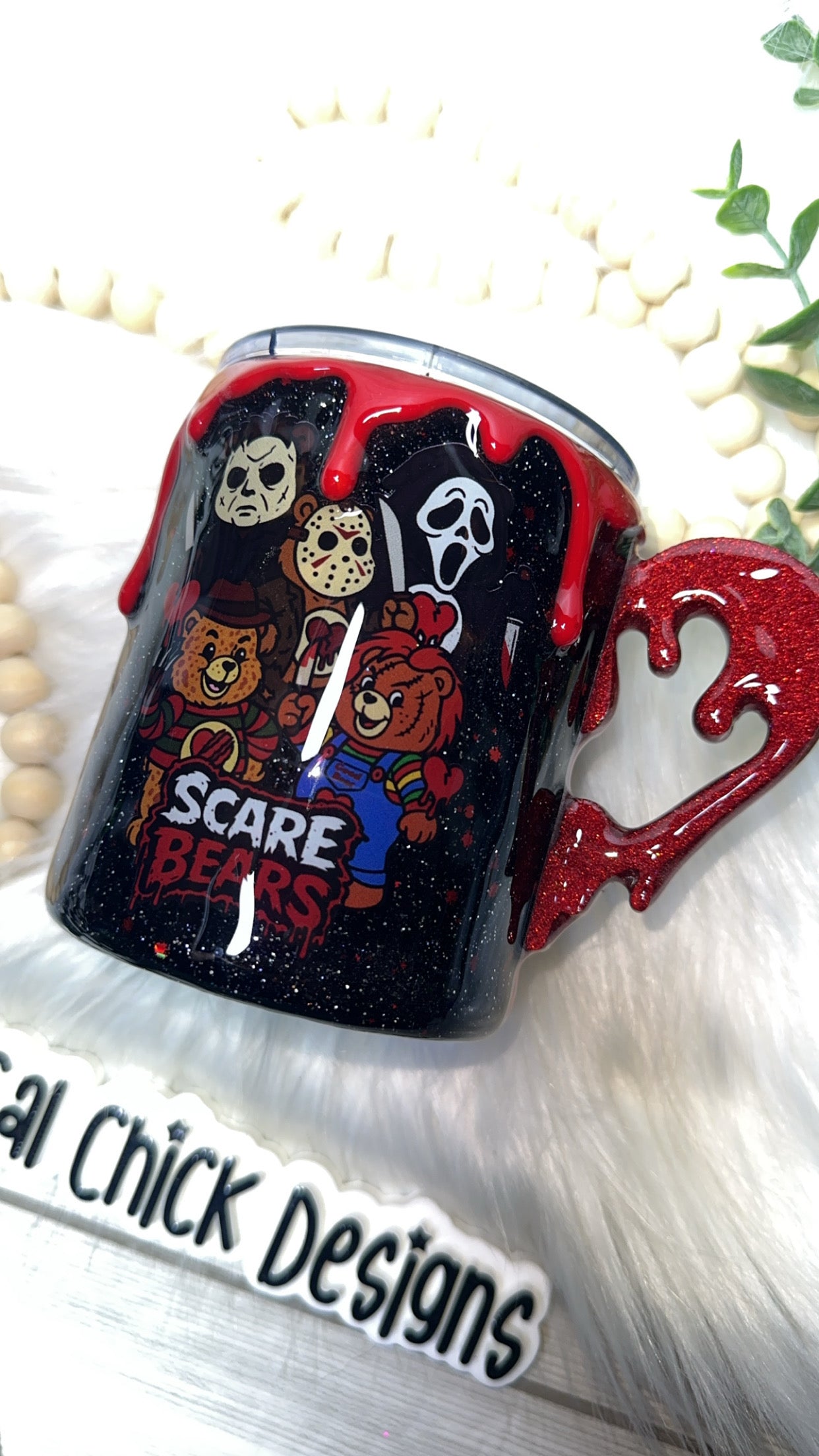 RTS {Scare Bears w Mini Drippy Heart Handle, SnowGlobe Bottom & Drip} 12oz Mug